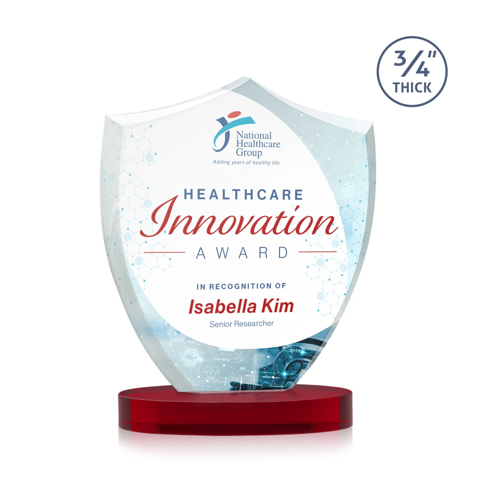 Customized Starfire Crystal Shield Award on Rounded Oval Base, awards for sales achievement awards