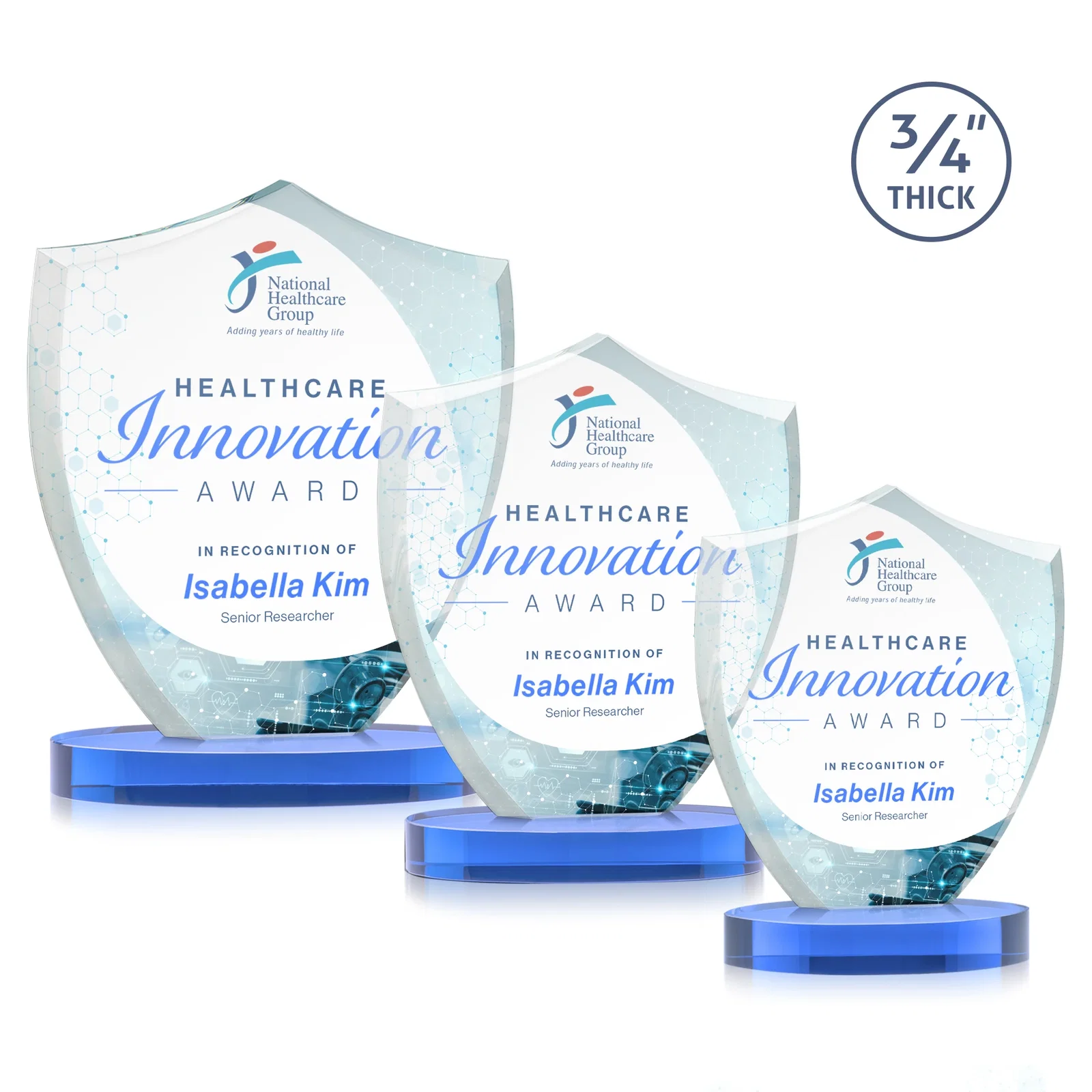 Customized Starfire Crystal Shield Award on Rounded Oval Base, awards for team milestone celebrations