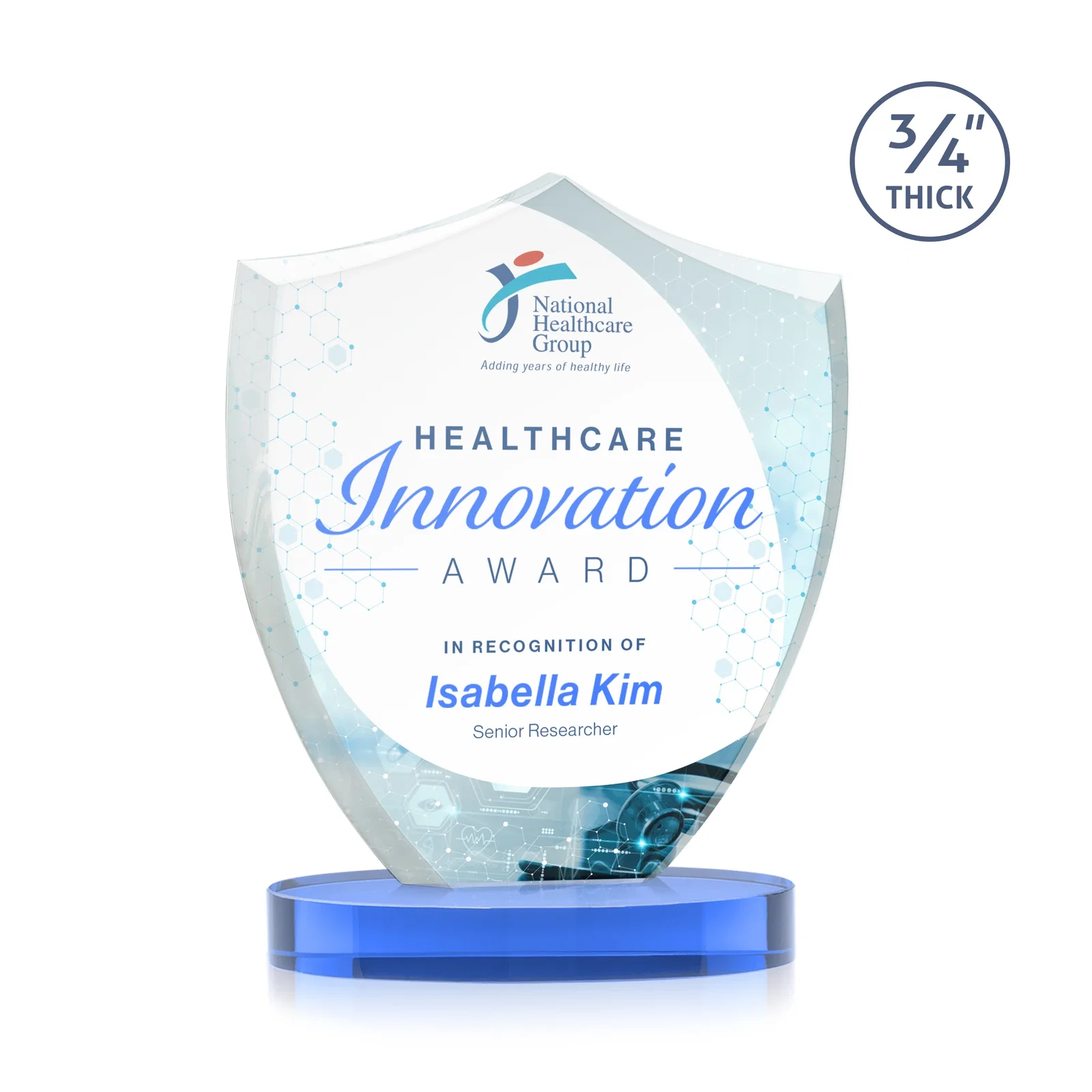 Customized Starfire Crystal Shield Award on Rounded Oval Base, awards for graduation ceremonies