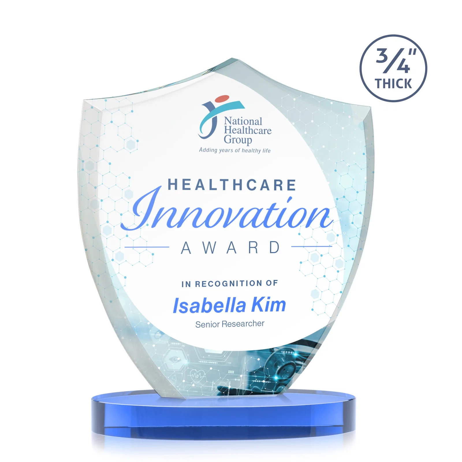Customized Starfire Crystal Shield Award on Rounded Oval Base, awards for safety achievement programs