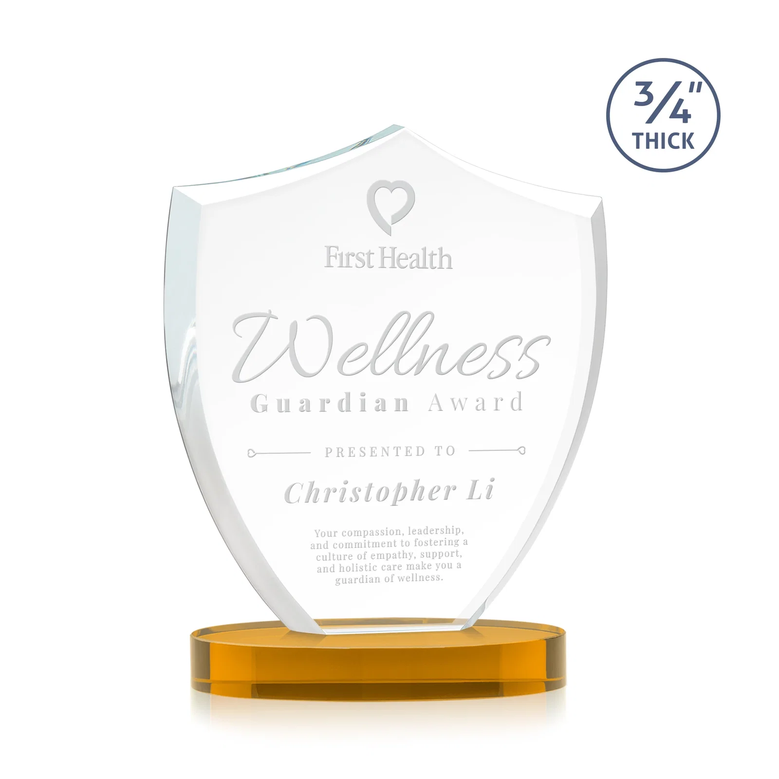 Custom Starfire Crystal Shield Award on Rounded Oval Base, awards for donor appreciation