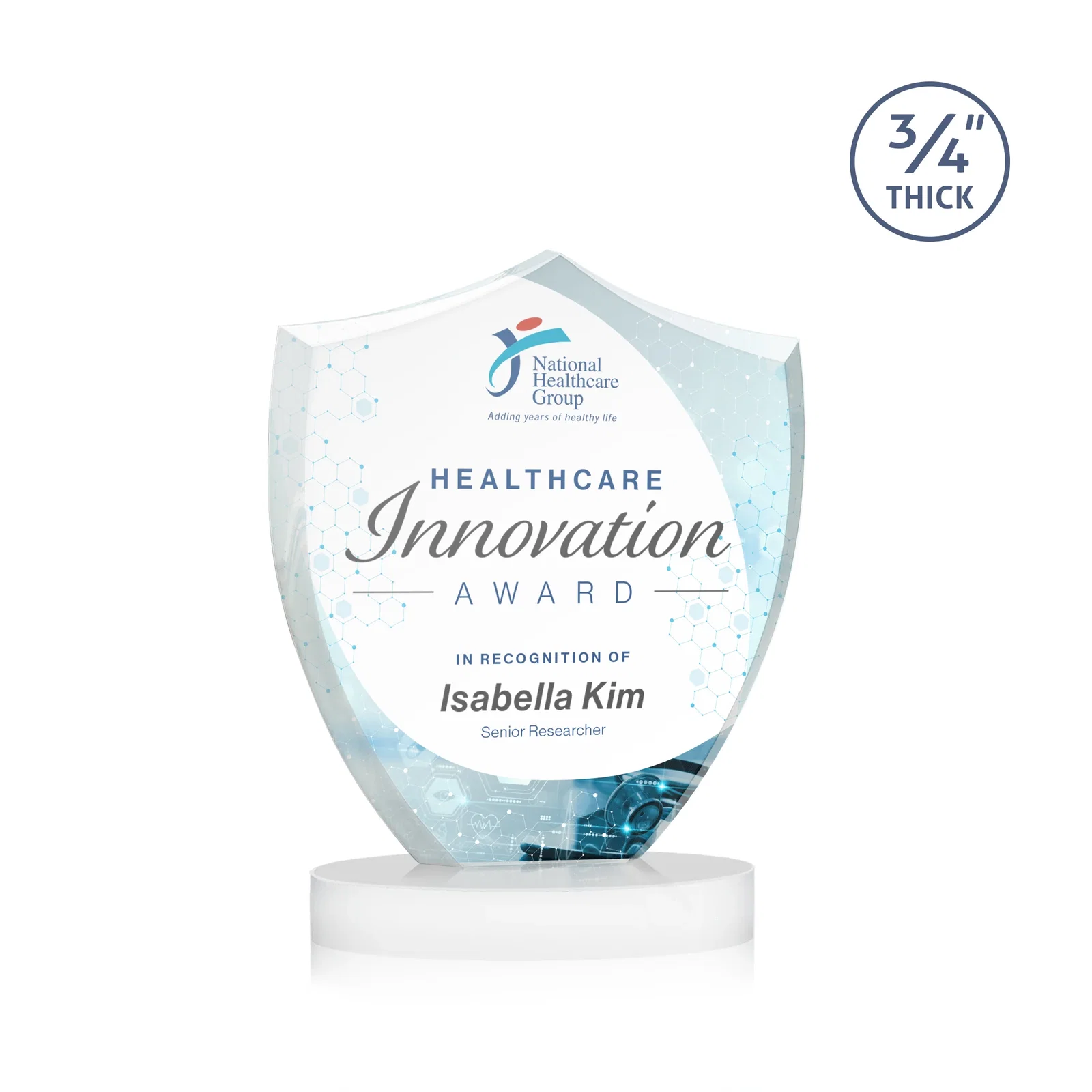 Customized Starfire Crystal Shield Award on Rounded Oval Base, awards for dealer and partner awards