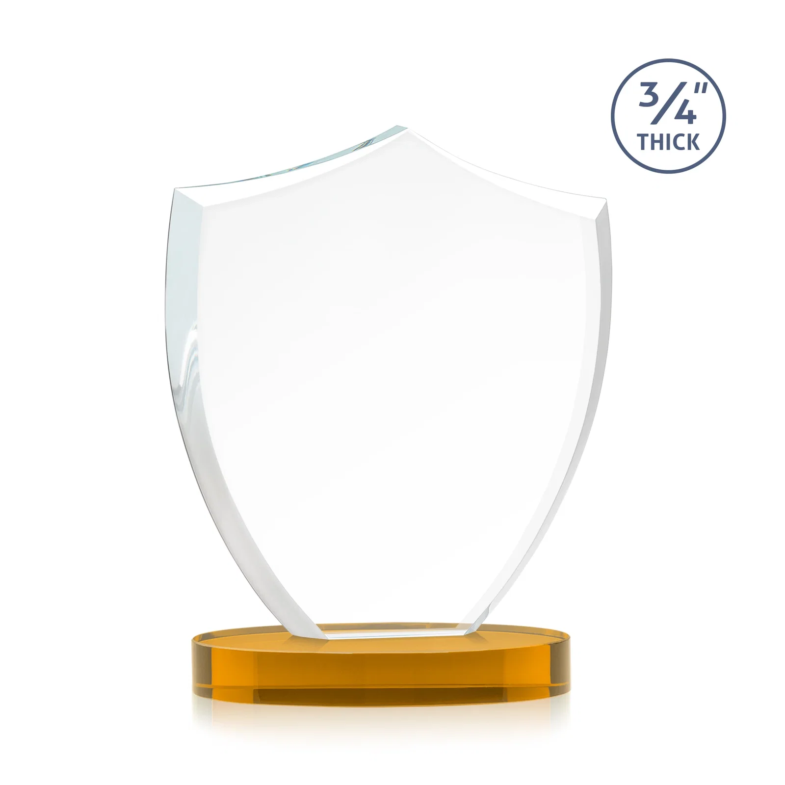 Custom engraved Starfire Crystal Shield Award on Rounded Oval Base, awards for team milestone celebrations