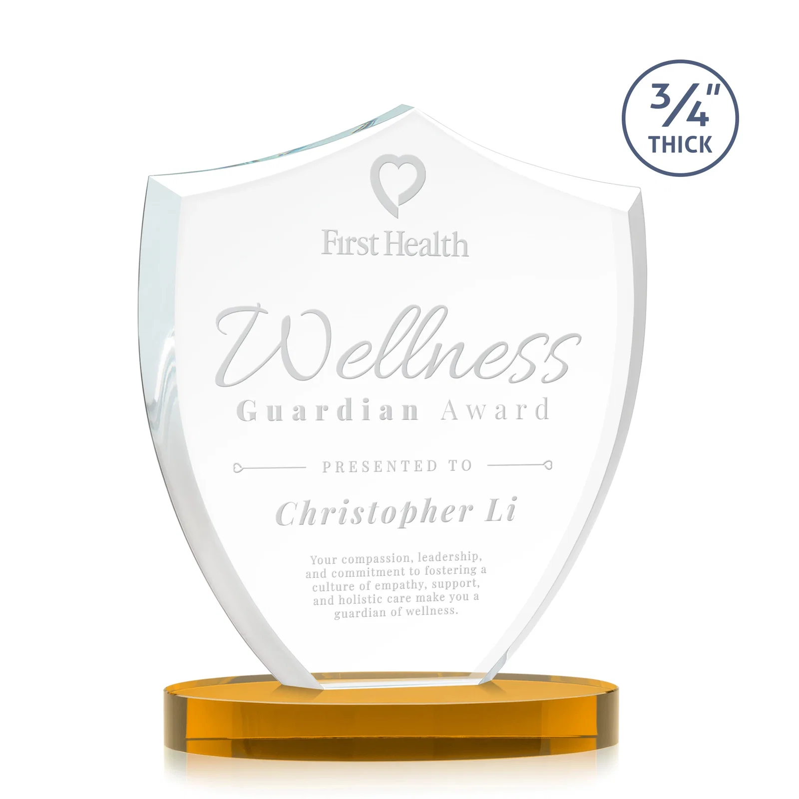 Custom Starfire Crystal Shield Award on Rounded Oval Base, awards for graduation ceremonies