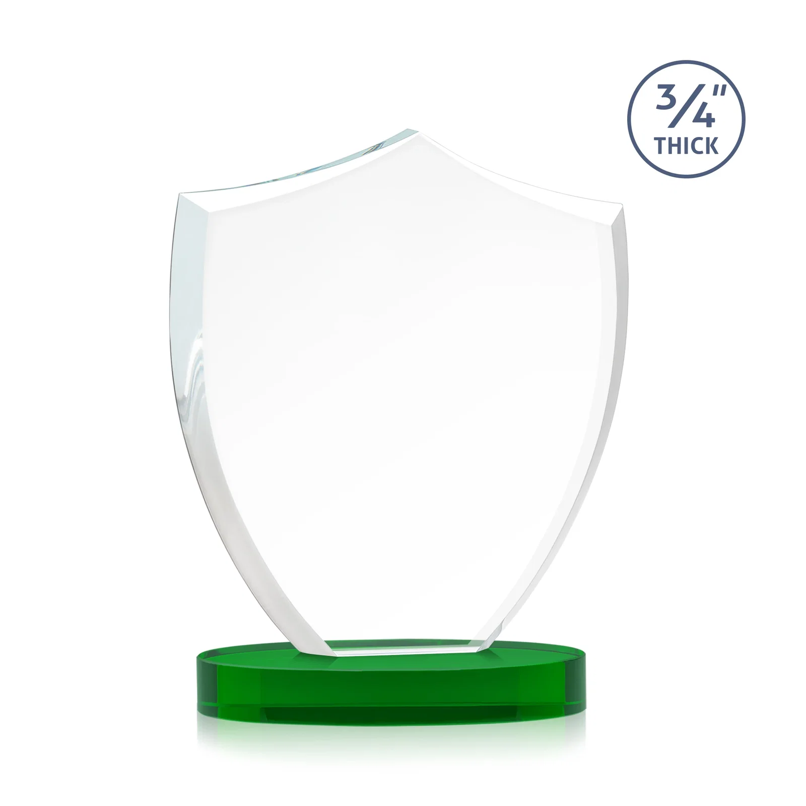 Custom engraved Starfire Crystal Shield Award on Rounded Oval Base, awards for company anniversary events