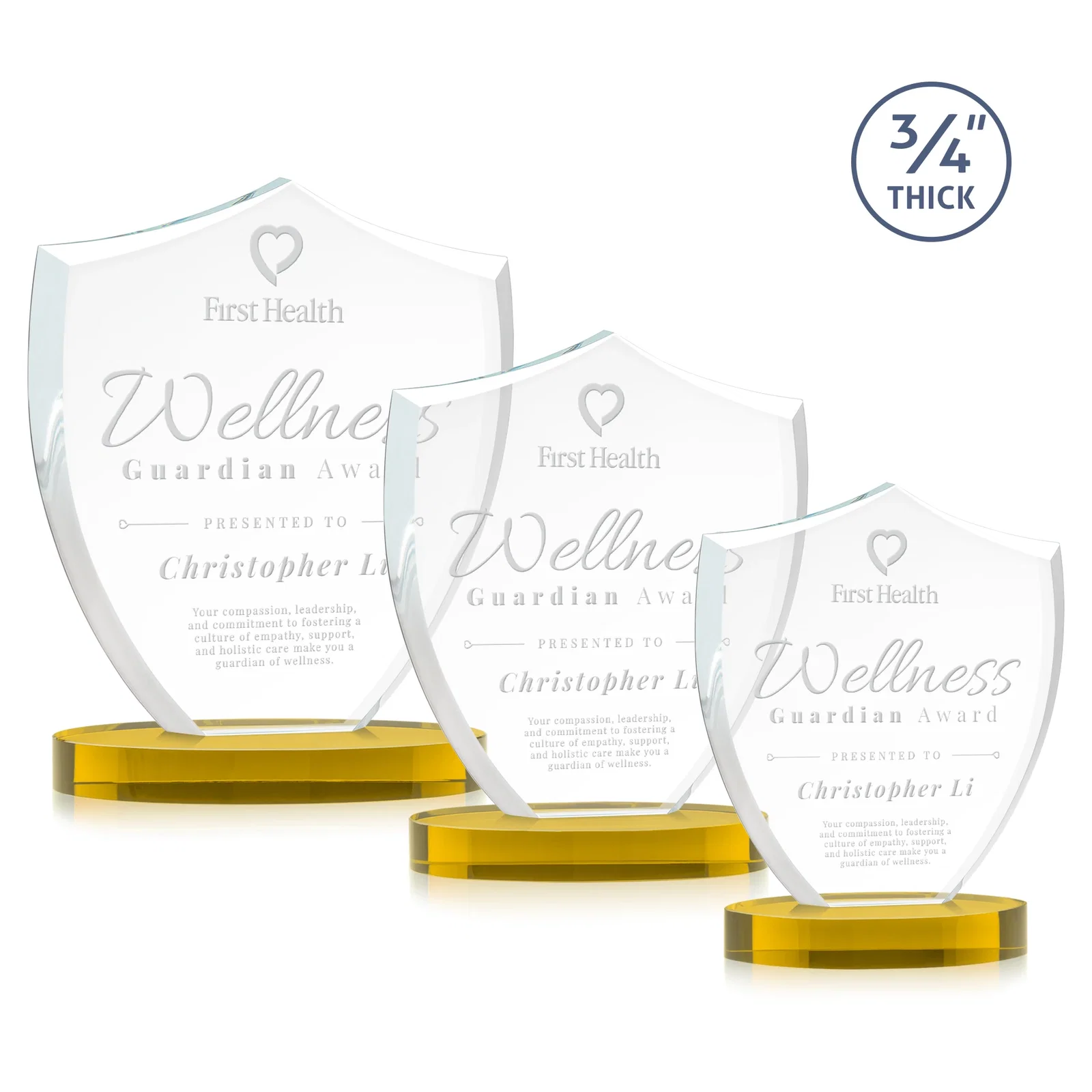 Custom Starfire Crystal Shield Award on Rounded Oval Base, awards for safety achievement programs