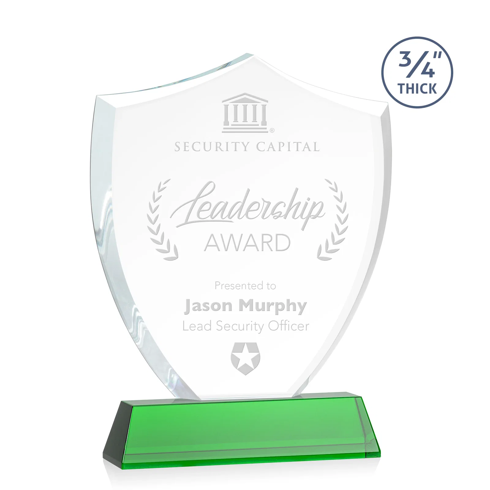Personalized Starfire Crystal Shield Award With Prismatic Color Option, awards for employee recognition