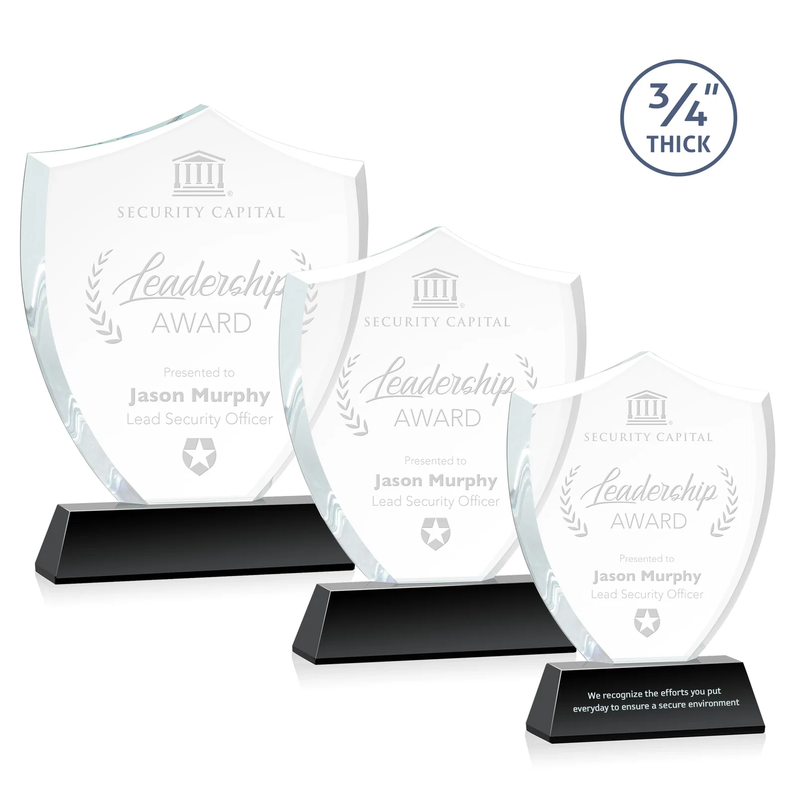 Personalized Starfire Crystal Shield Award With Prismatic Color Option, awards for corporate award ceremonies