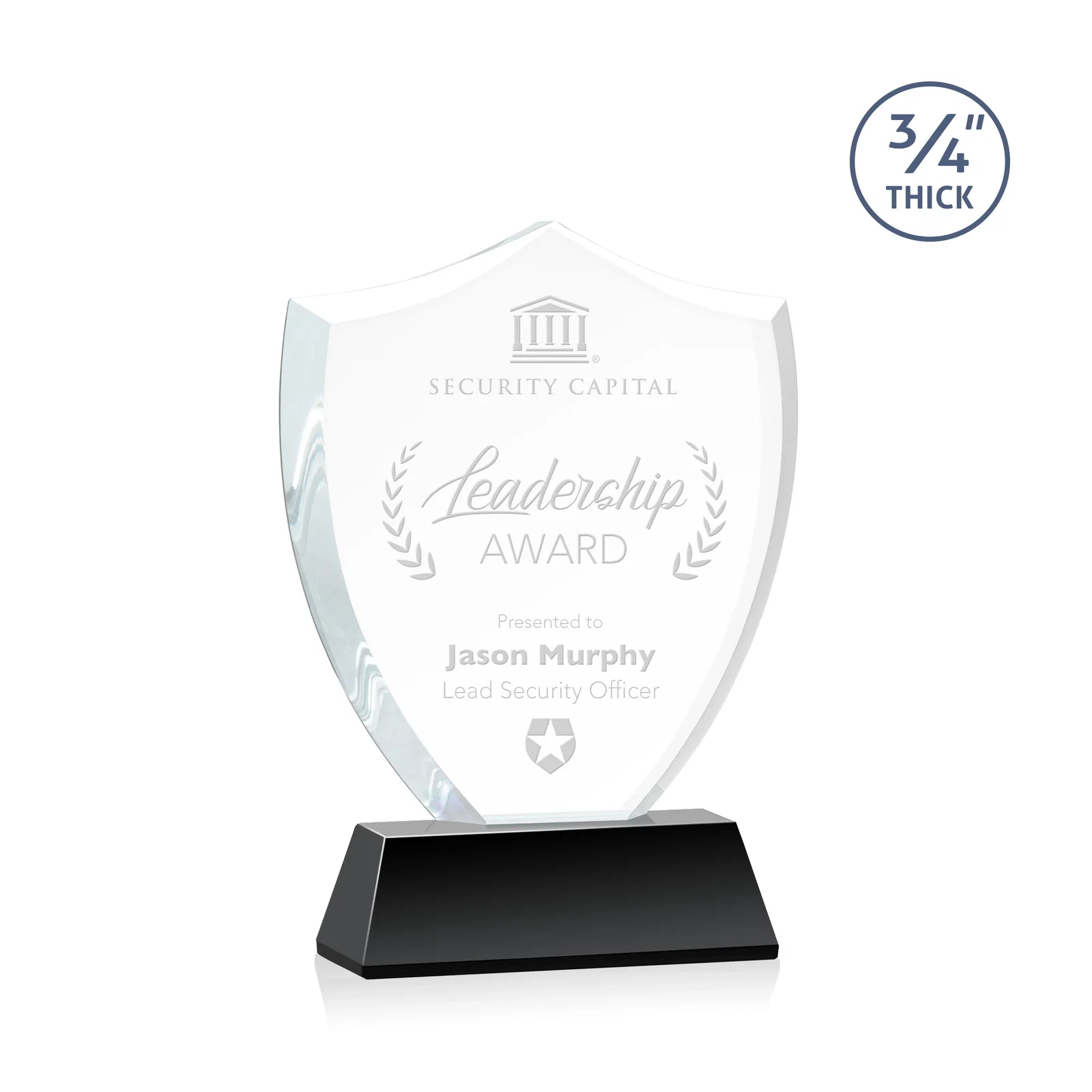 Personalized Starfire Crystal Shield Award With Prismatic Color Option, awards for service anniversary gifts
