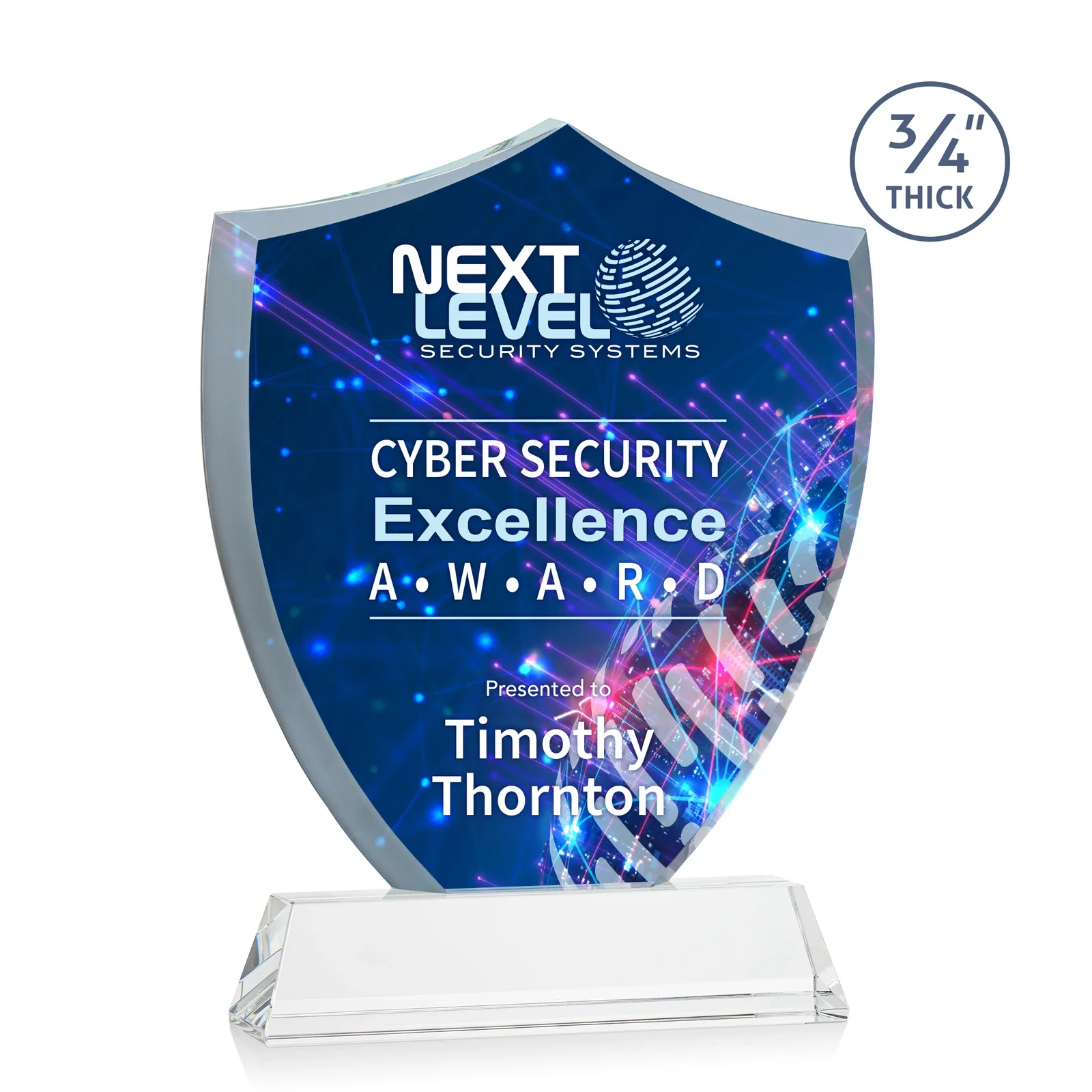 Branded Starfire Crystal Shield Award With Prismatic Color Option, awards for employee recognition