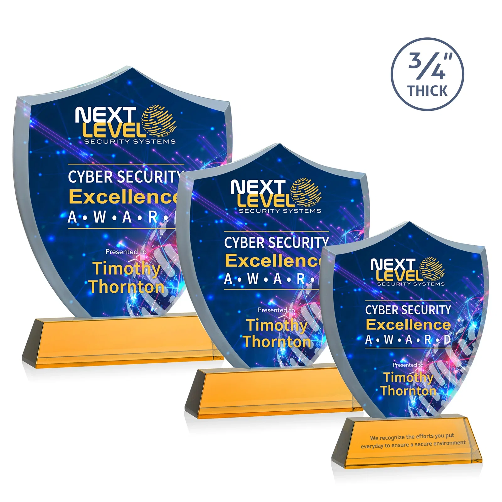 Branded Starfire Crystal Shield Award With Prismatic Color Option, awards for corporate award ceremonies
