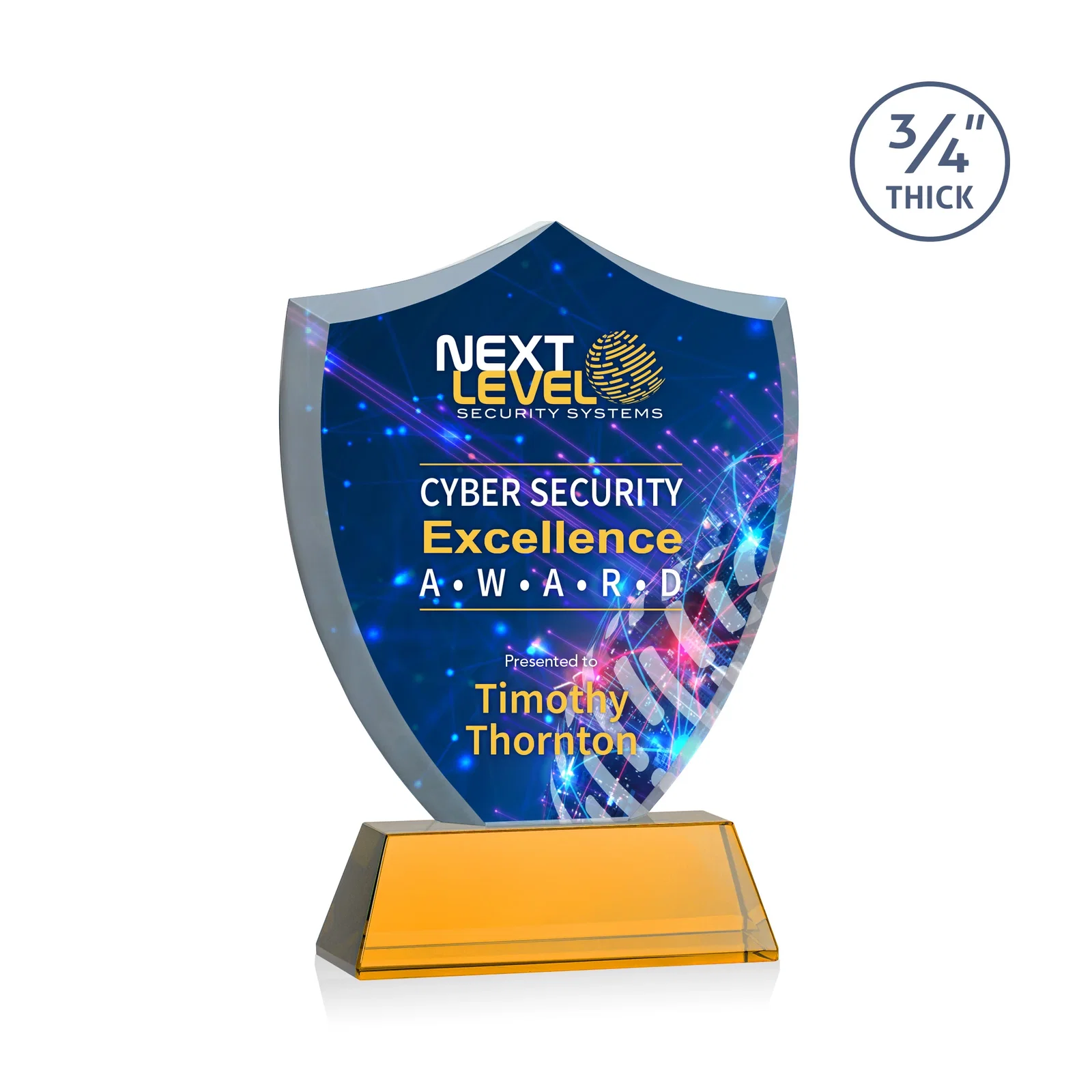 Branded Starfire Crystal Shield Award With Prismatic Color Option, awards for service anniversary gifts
