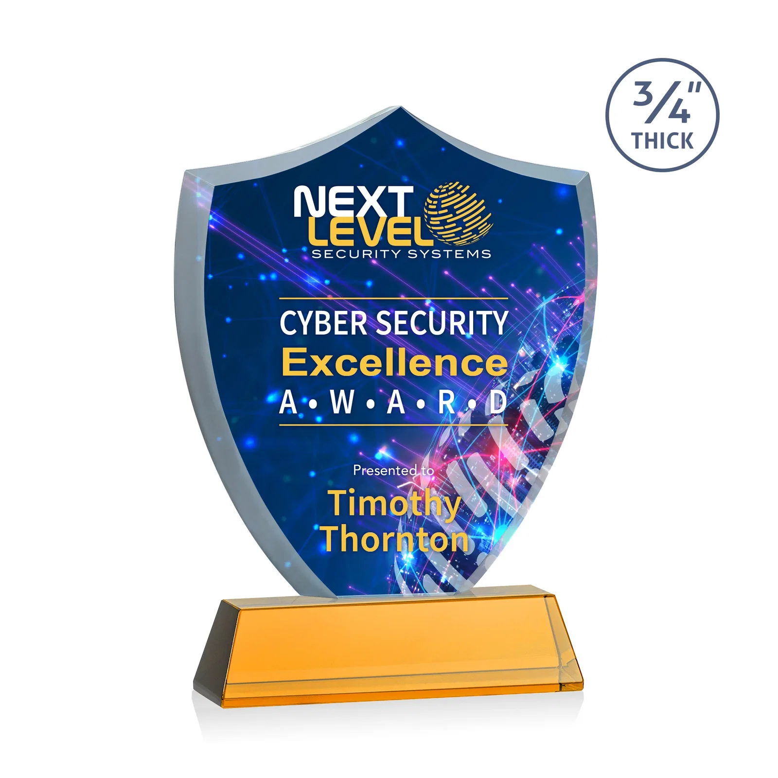Branded Starfire Crystal Shield Award With Prismatic Color Option, awards for sales achievement awards