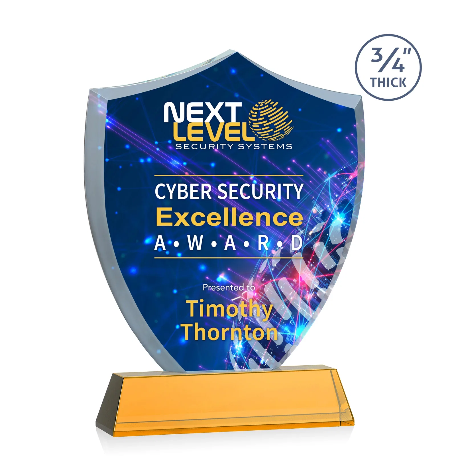 Branded Starfire Crystal Shield Award With Prismatic Color Option, awards for retirement presentations