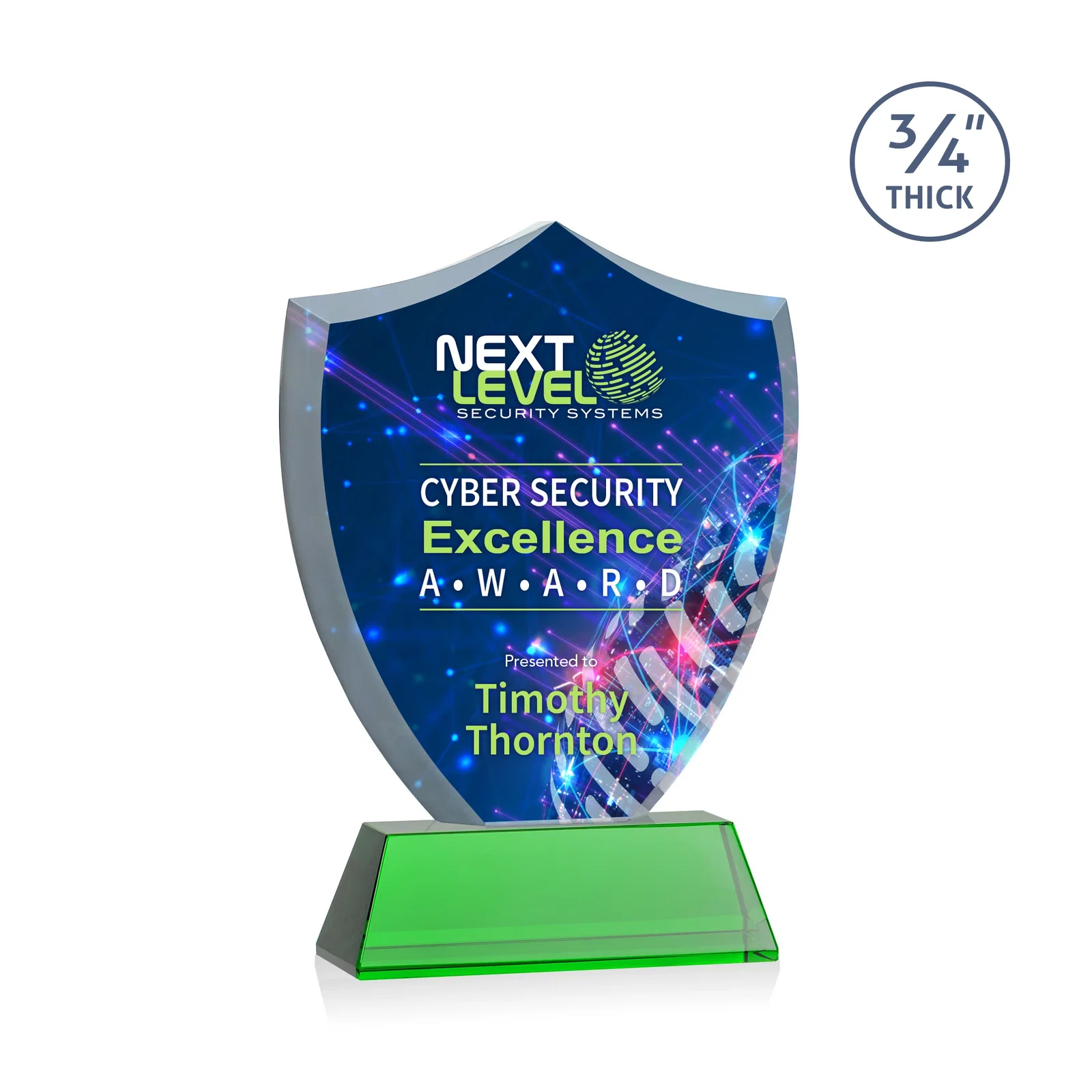 Branded Starfire Crystal Shield Award With Prismatic Color Option, awards for donor appreciation