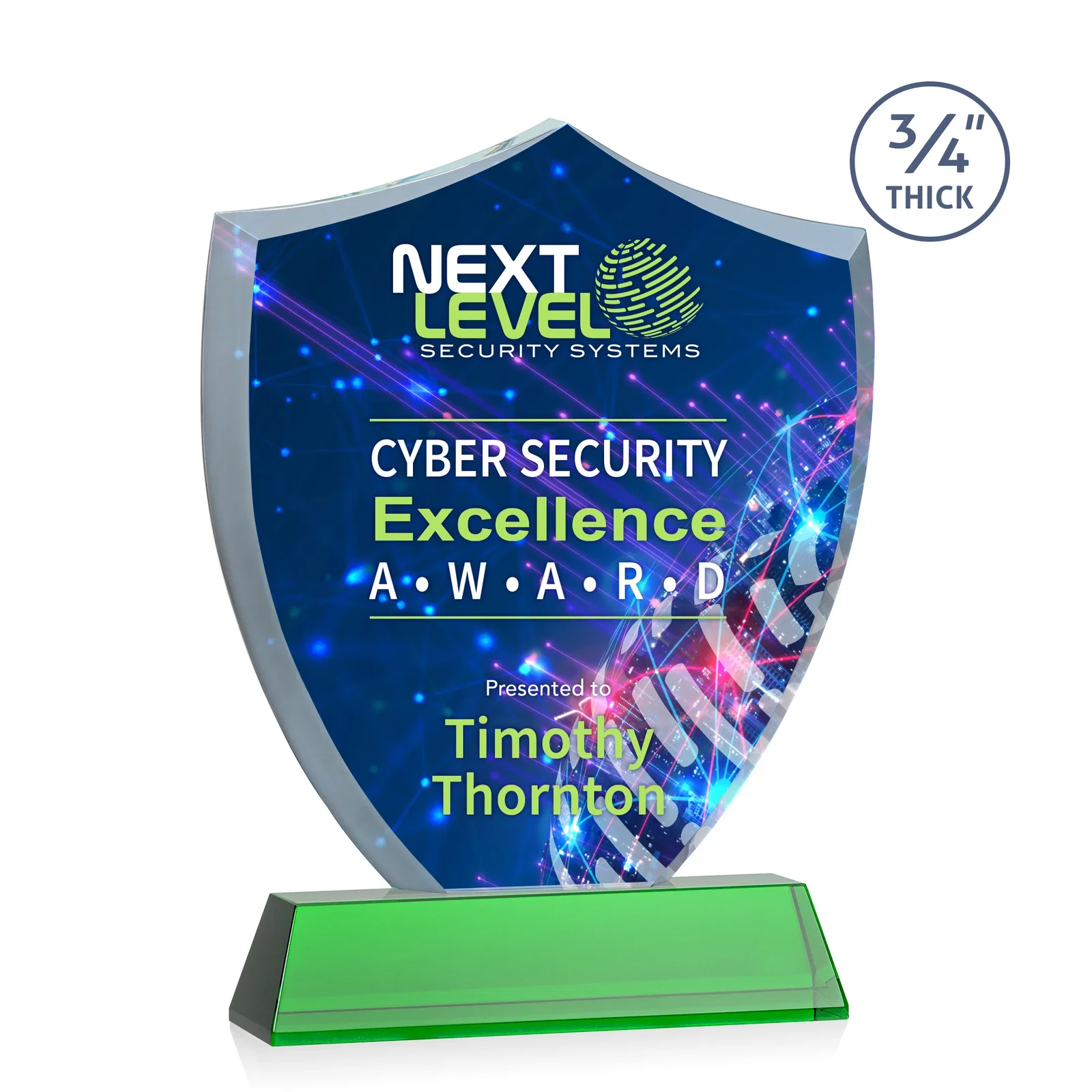 Branded Starfire Crystal Shield Award With Prismatic Color Option, awards for safety achievement programs