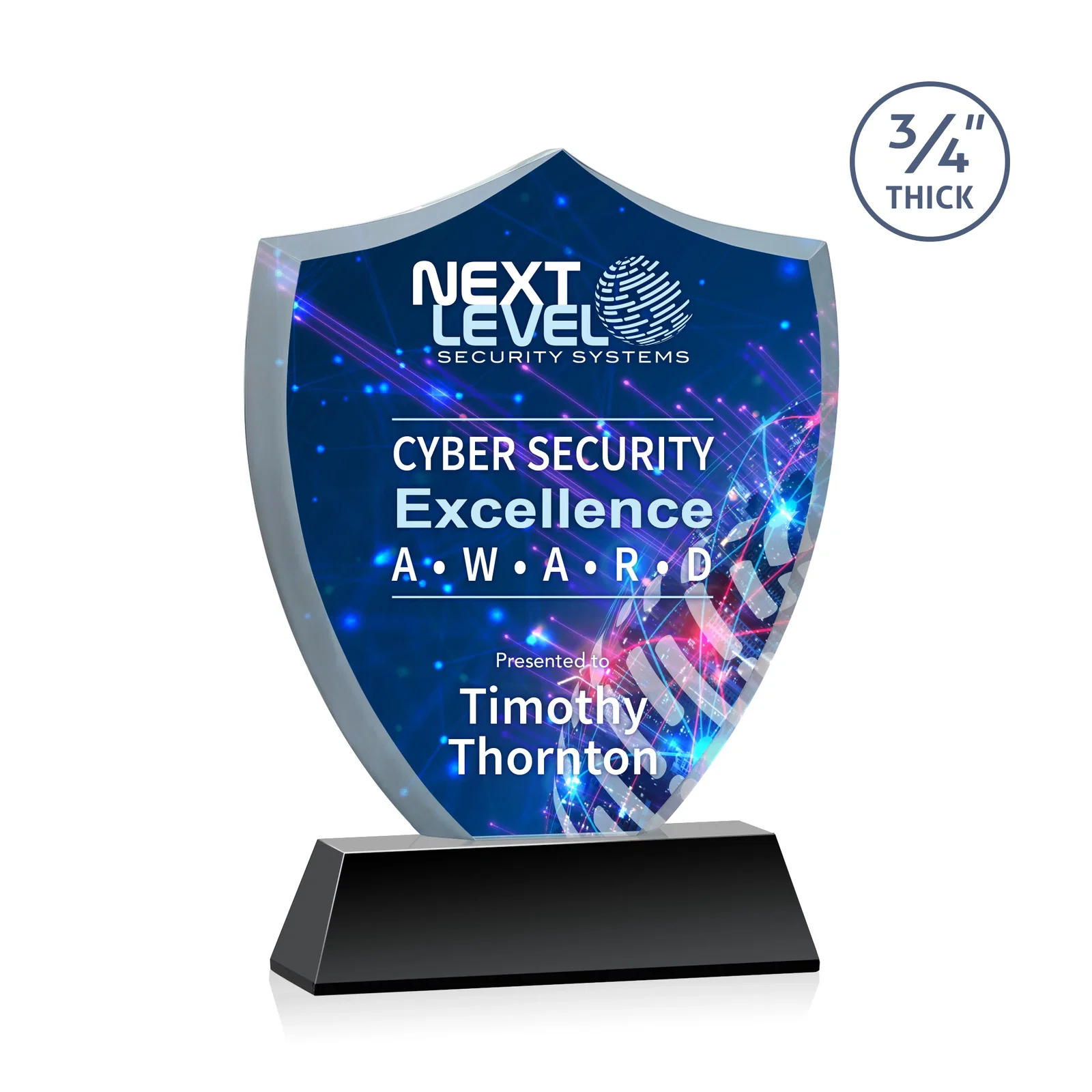 Branded Starfire Crystal Shield Award With Prismatic Color Option, awards for company anniversary events