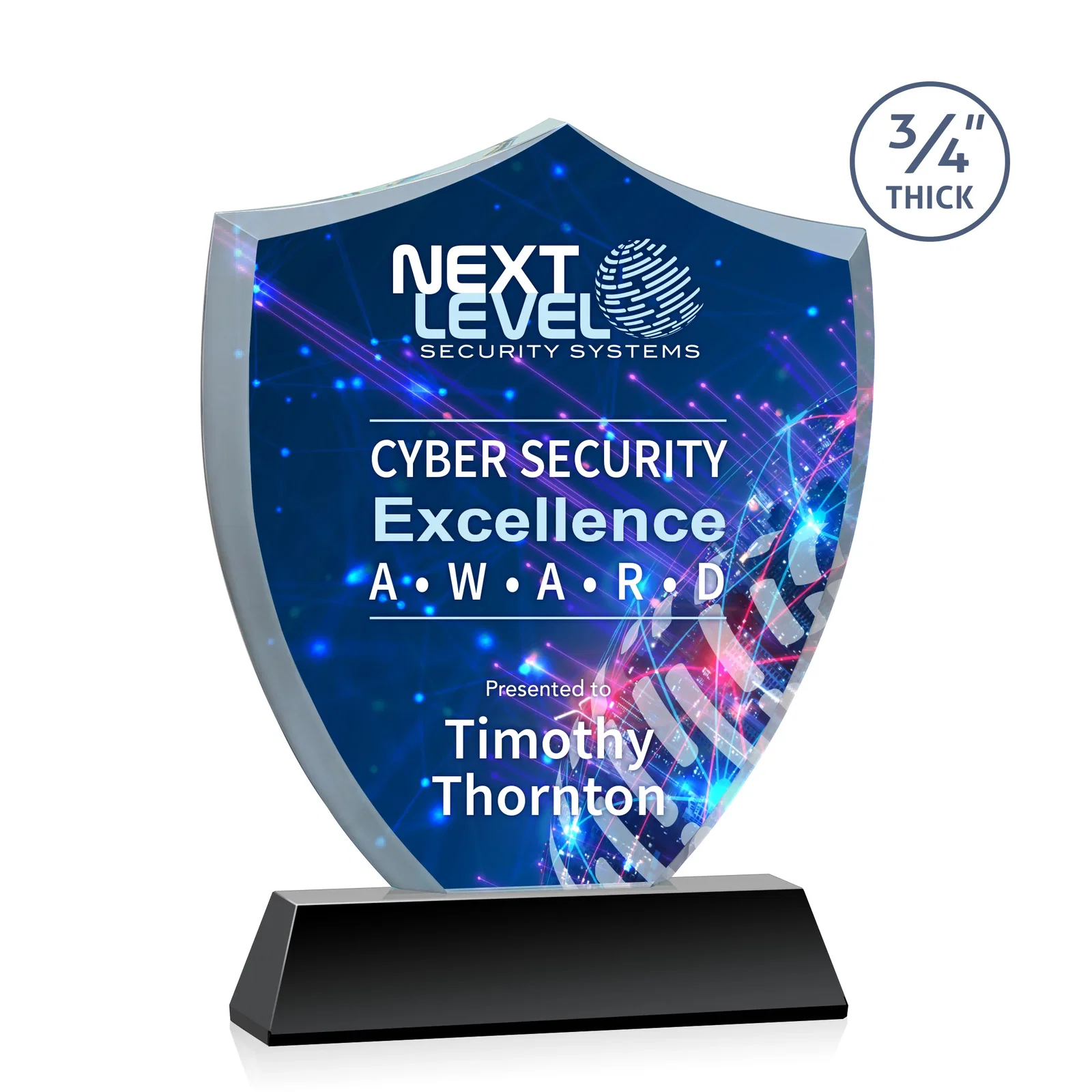 Custom printed Starfire Crystal Shield Award With Prismatic Color Option, awards for employee recognition