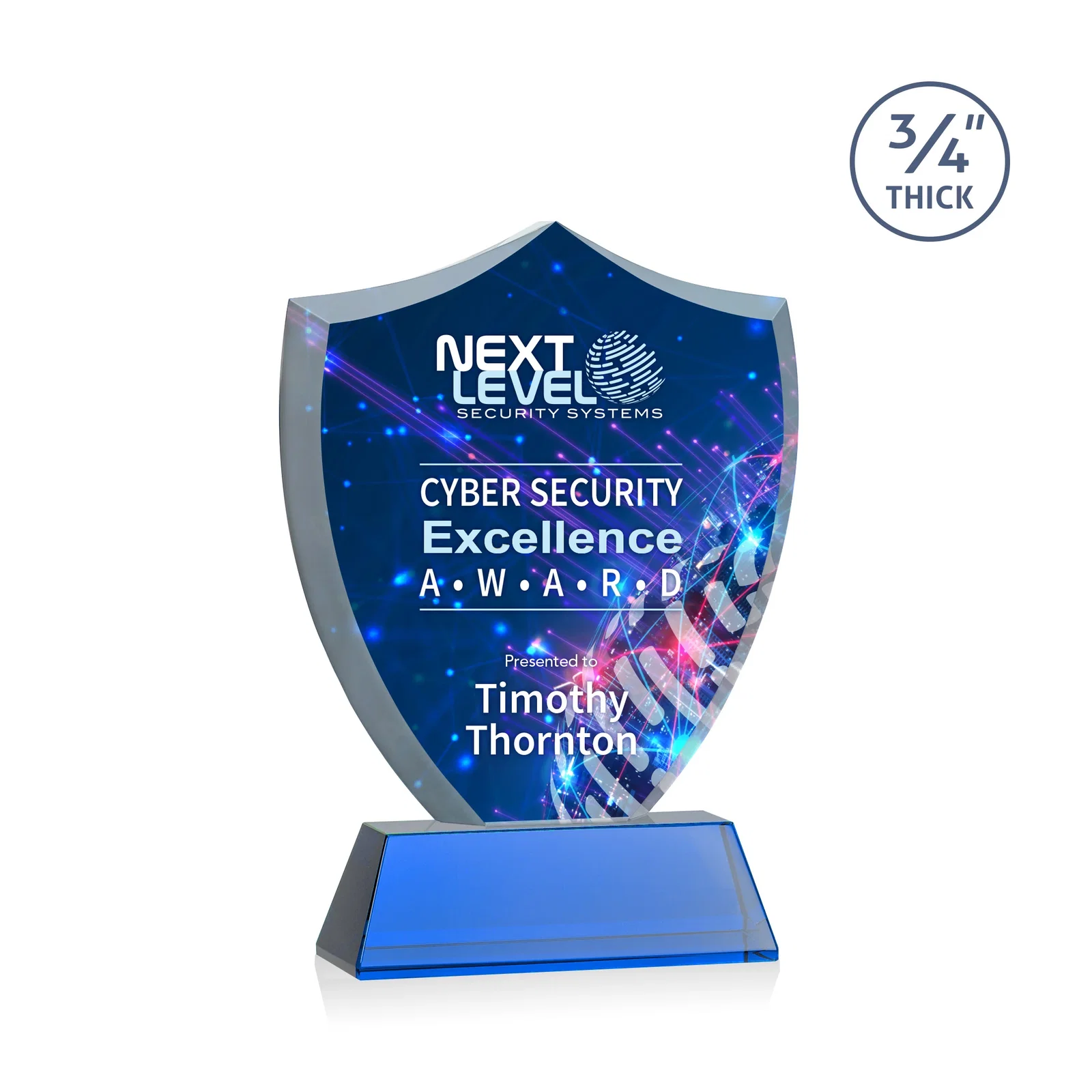 Custom printed Starfire Crystal Shield Award With Prismatic Color Option, awards for service anniversary gifts
