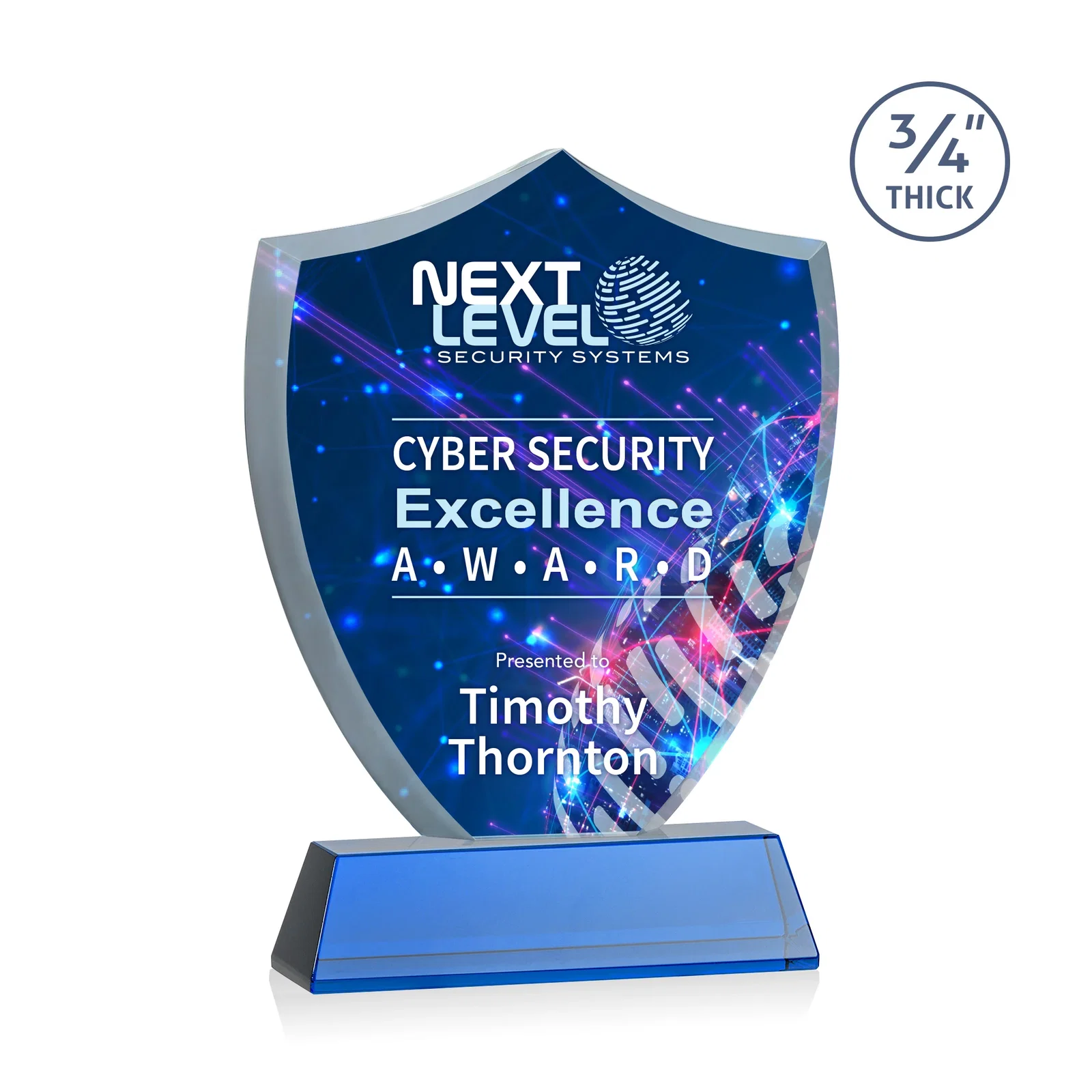 Custom printed Starfire Crystal Shield Award With Prismatic Color Option, awards for sales achievement awards