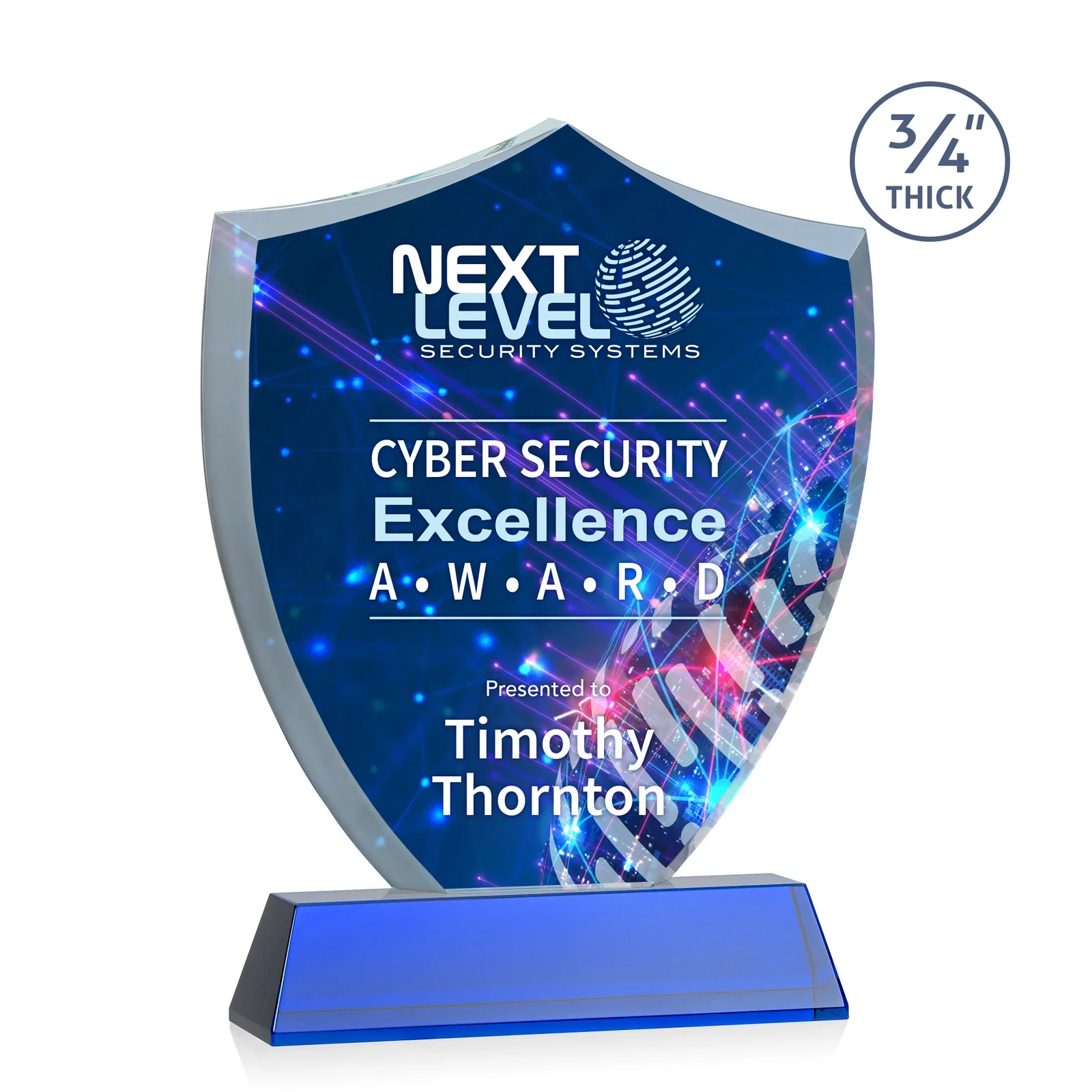 Custom printed Starfire Crystal Shield Award With Prismatic Color Option, awards for retirement presentations