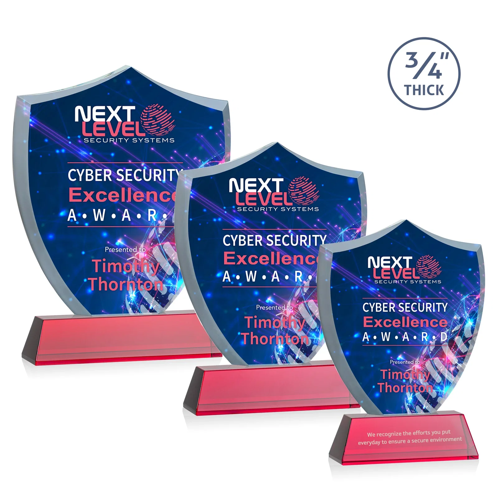 Custom printed Starfire Crystal Shield Award With Prismatic Color Option, awards for team milestone celebrations