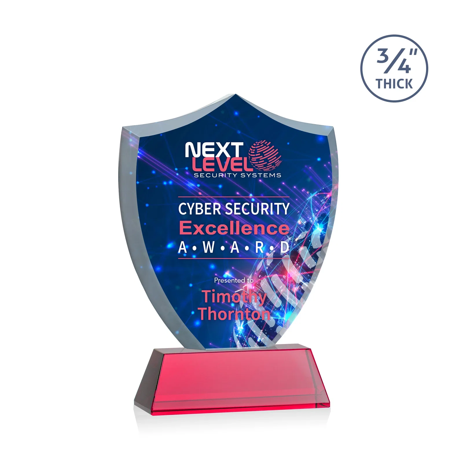 Custom printed Starfire Crystal Shield Award With Prismatic Color Option, awards for donor appreciation