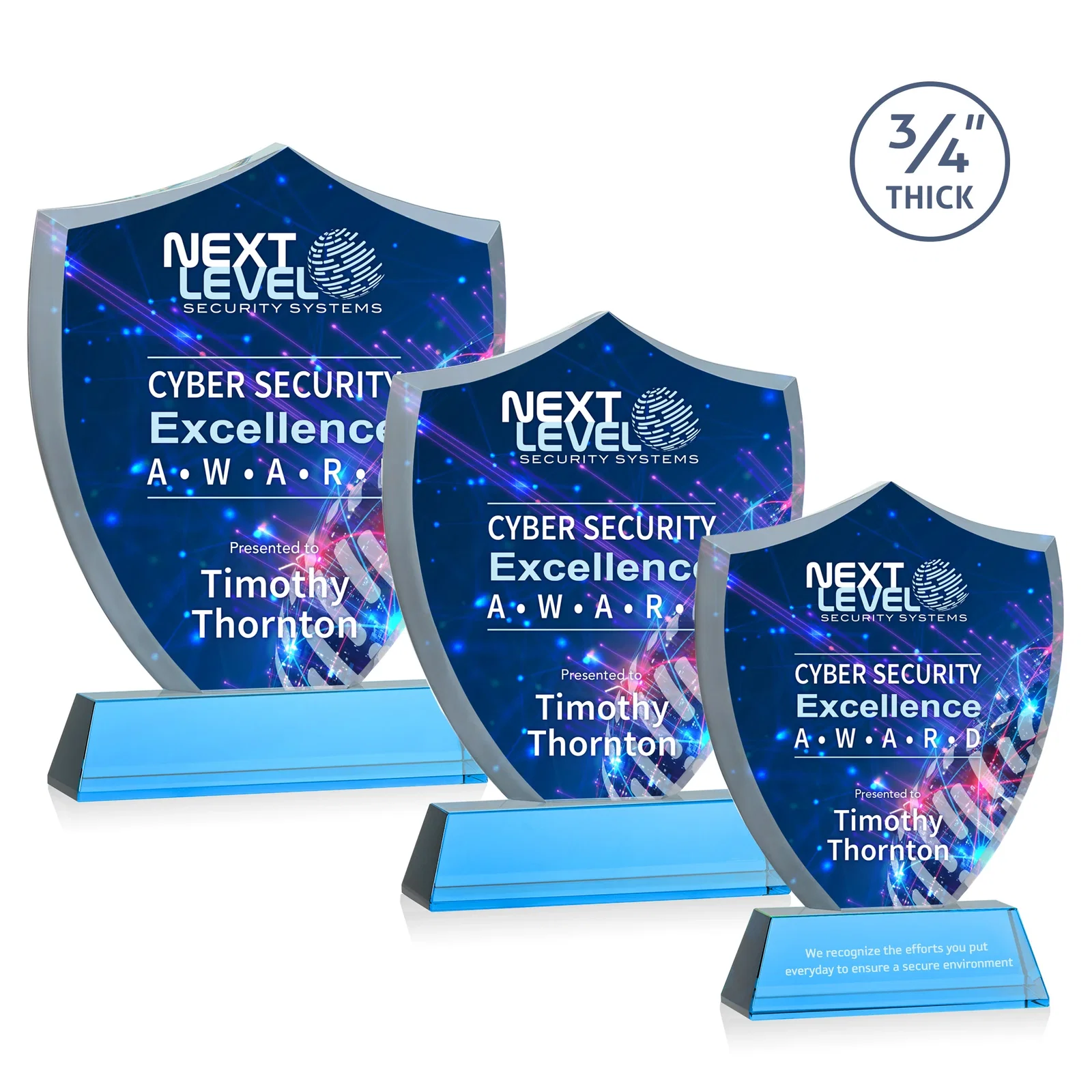Custom printed Starfire Crystal Shield Award With Prismatic Color Option, awards for volunteer appreciation