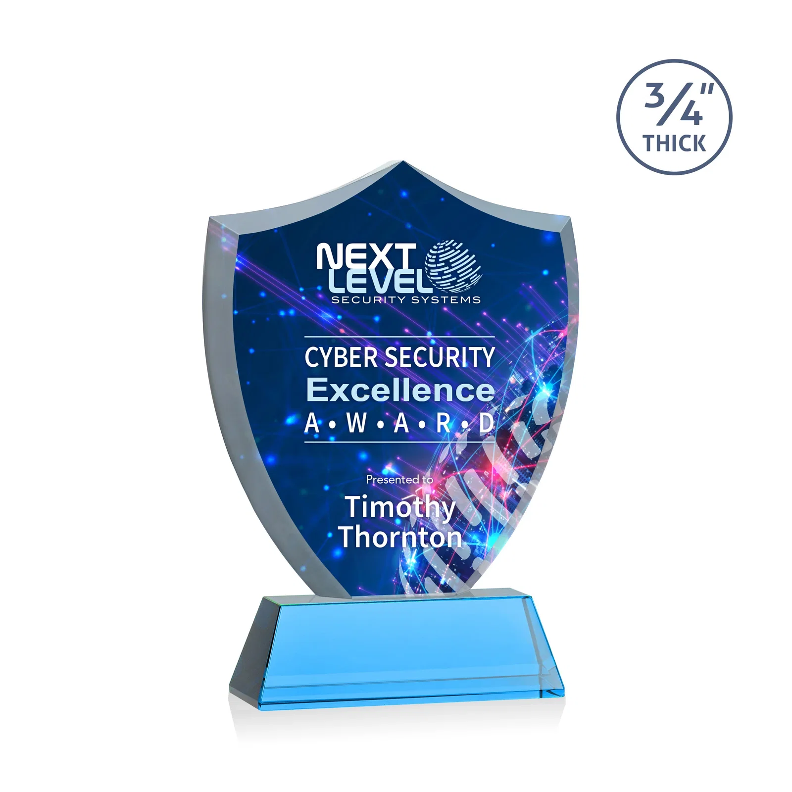 Custom printed Starfire Crystal Shield Award With Prismatic Color Option, awards for dealer and partner awards