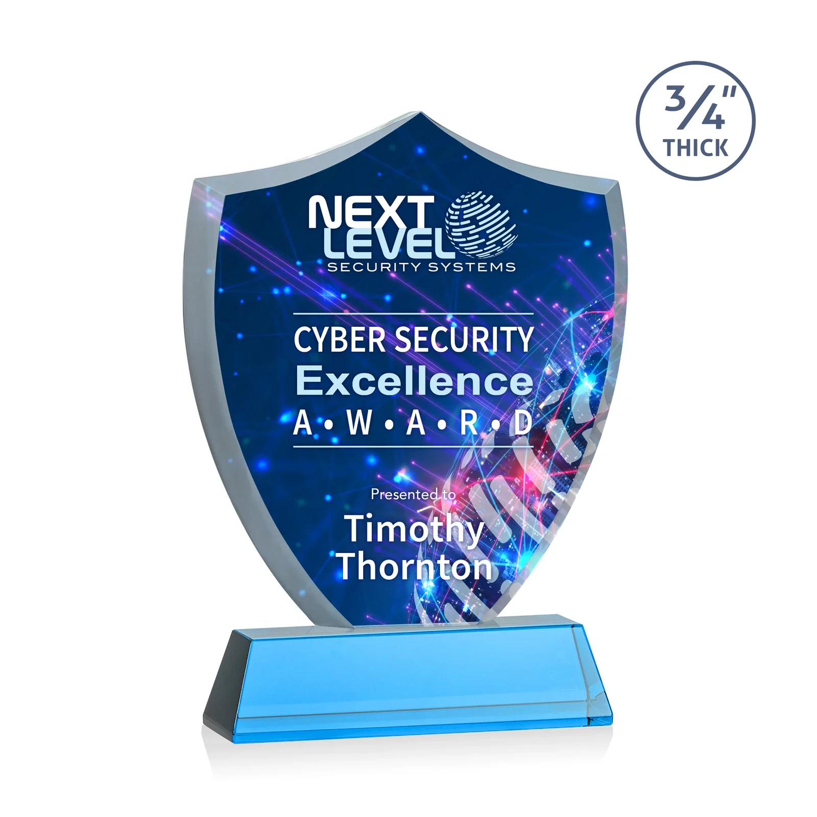 Custom printed Starfire Crystal Shield Award With Prismatic Color Option, awards for company anniversary events