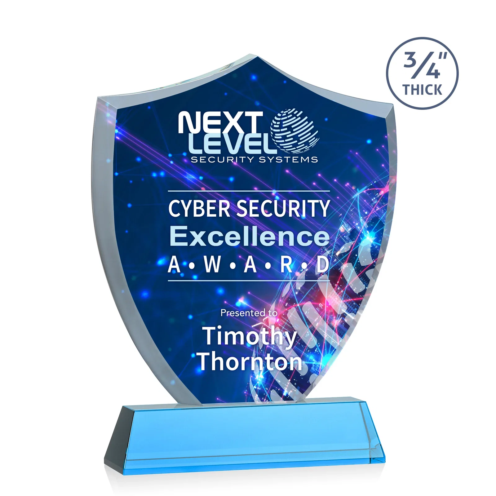 Customized Starfire Crystal Shield Award With Prismatic Color Option, awards for employee recognition
