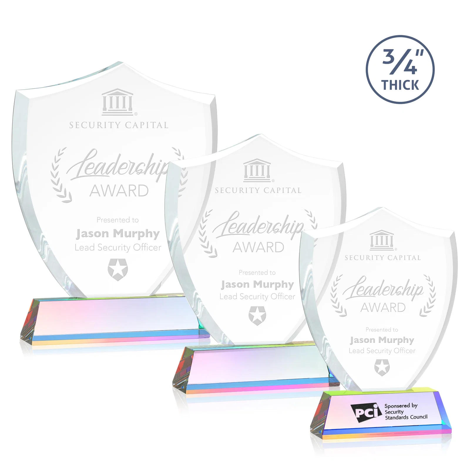 Customized Starfire Crystal Shield Award With Prismatic Color Option, awards for team milestone celebrations