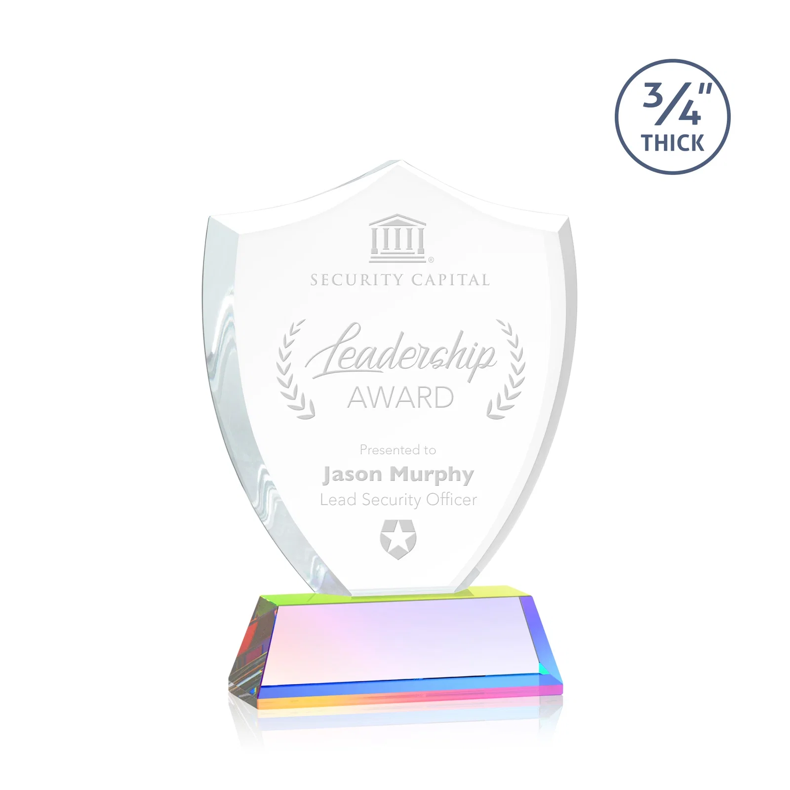 Customized Starfire Crystal Shield Award With Prismatic Color Option, awards for donor appreciation