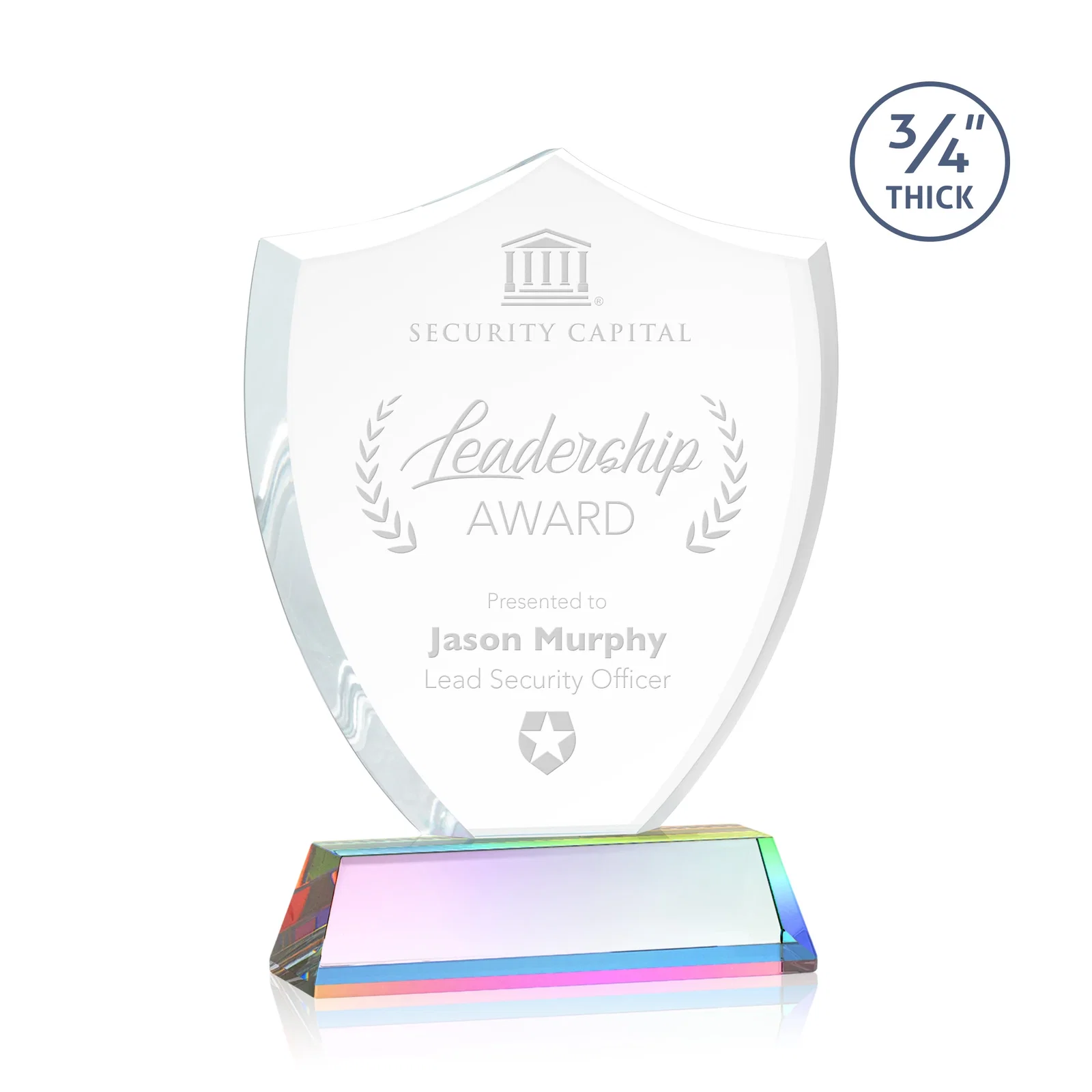 Customized Starfire Crystal Shield Award With Prismatic Color Option, awards for graduation ceremonies