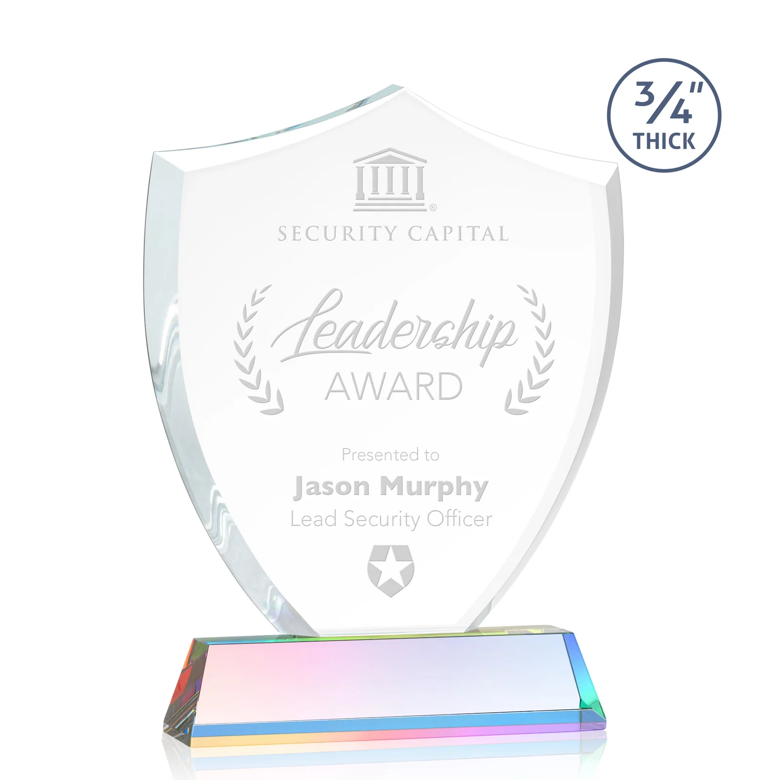 Customized Starfire Crystal Shield Award With Prismatic Color Option, awards for safety achievement programs