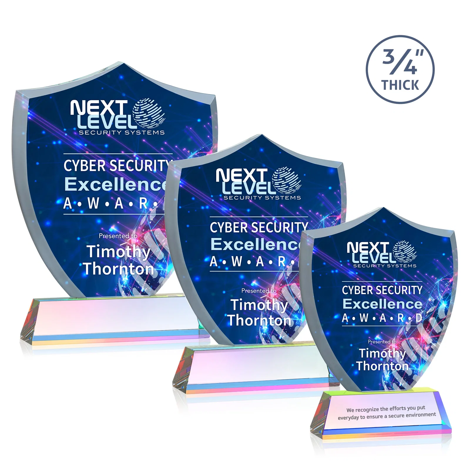 Customized Starfire Crystal Shield Award With Prismatic Color Option, awards for volunteer appreciation