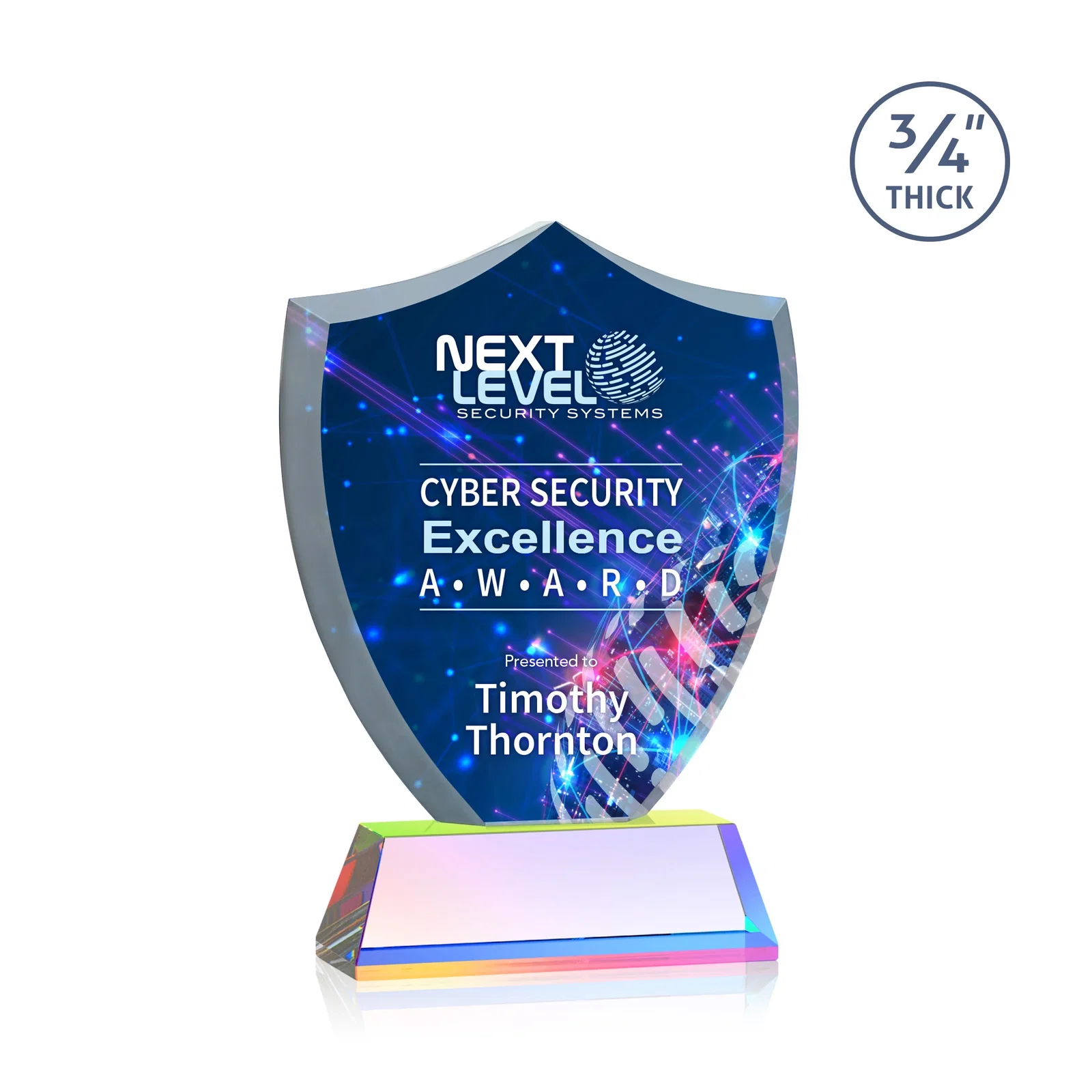 Customized Starfire Crystal Shield Award With Prismatic Color Option, awards for dealer and partner awards