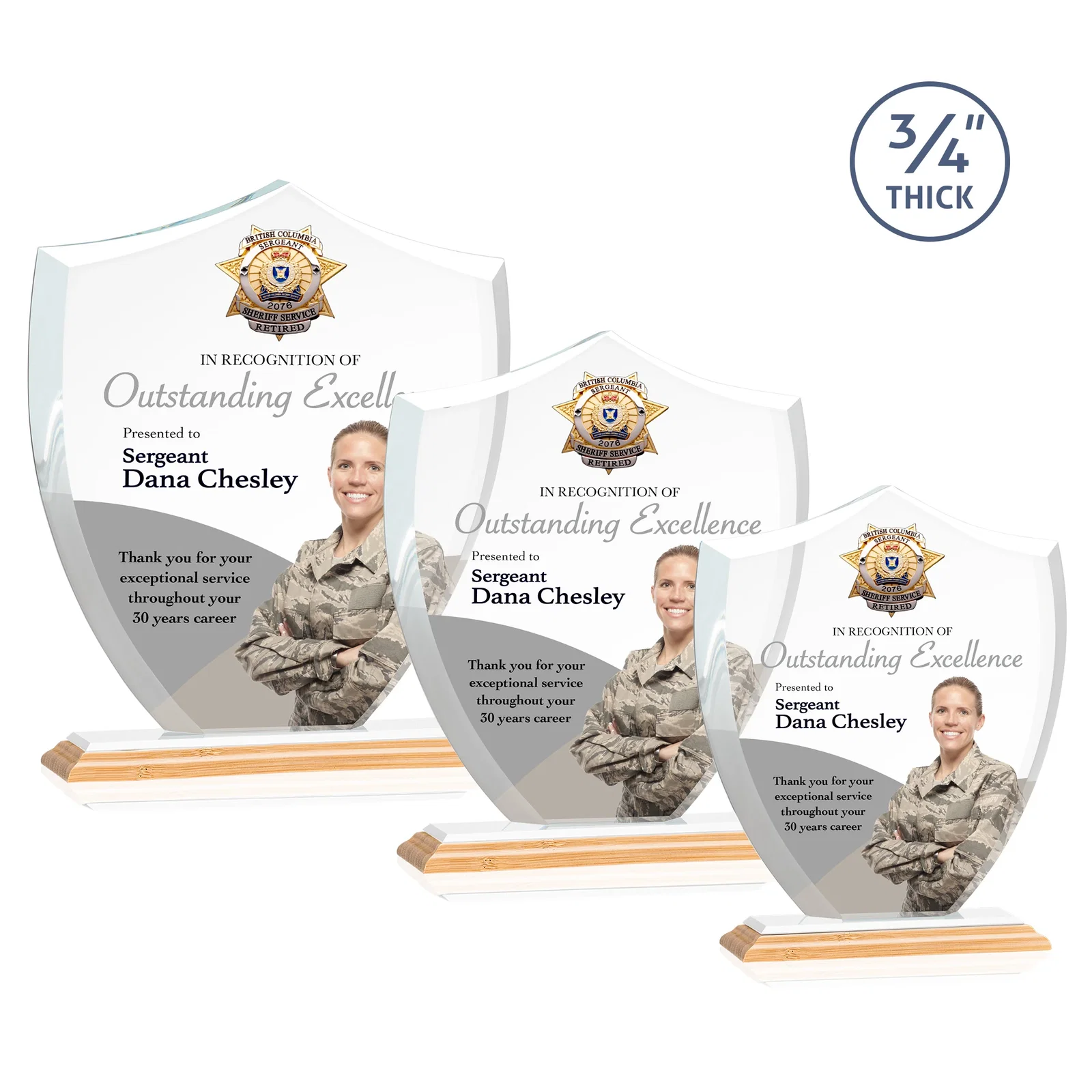 Custom Starfire Crystal Shield Award on Mitered Base, wood awards, with your logo for corporate award ceremonies