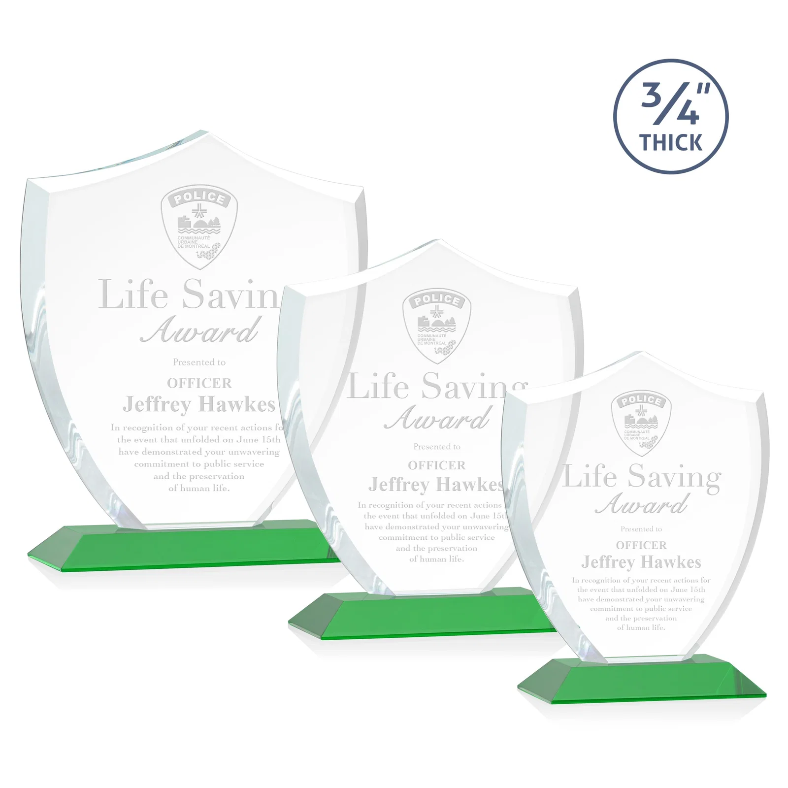 Custom Starfire Crystal Shield Award on Mitered Base, wood awards for volunteer appreciation