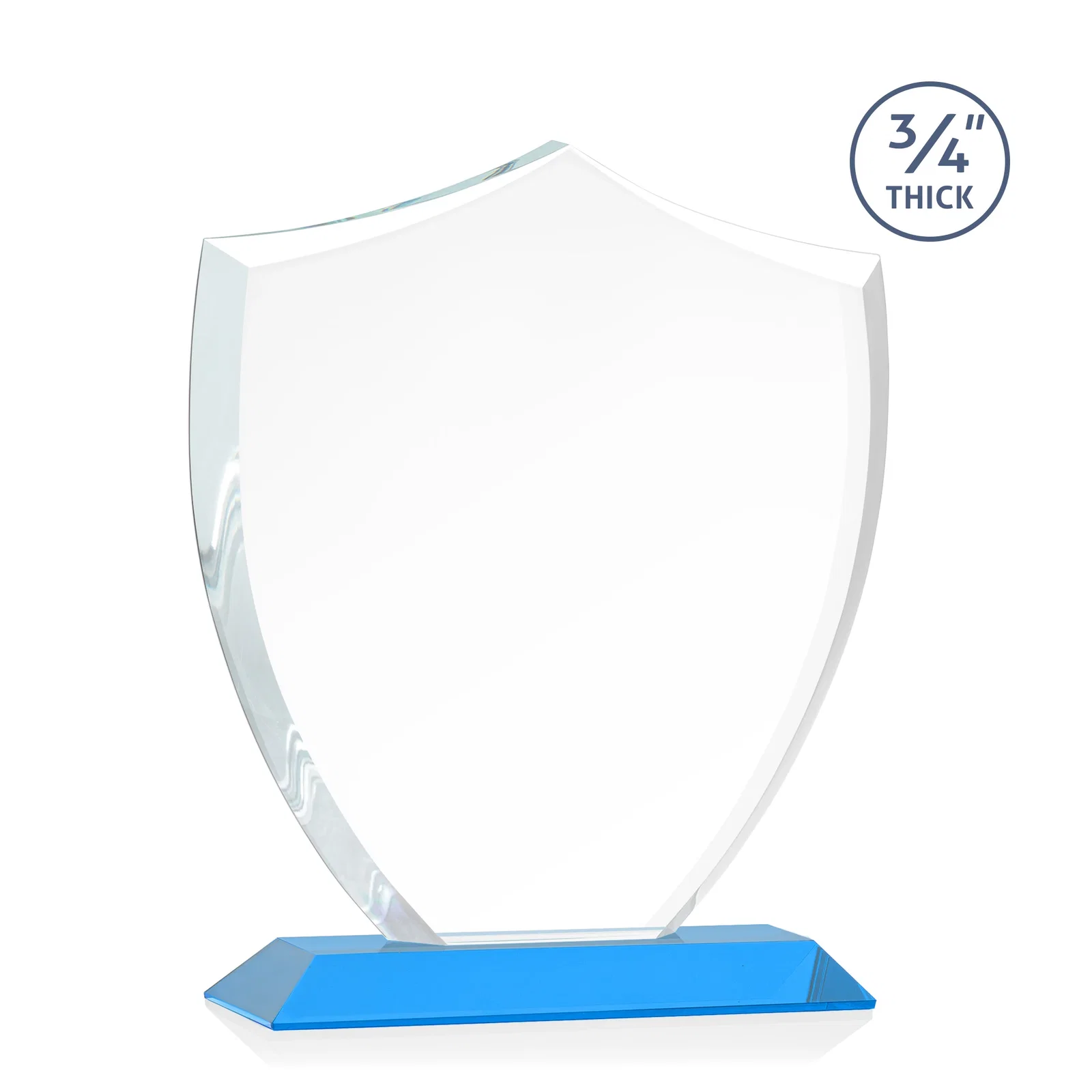 Promotional Starfire Crystal Shield Award on Mitered Base, wood awards, with your logo for retirement presentations