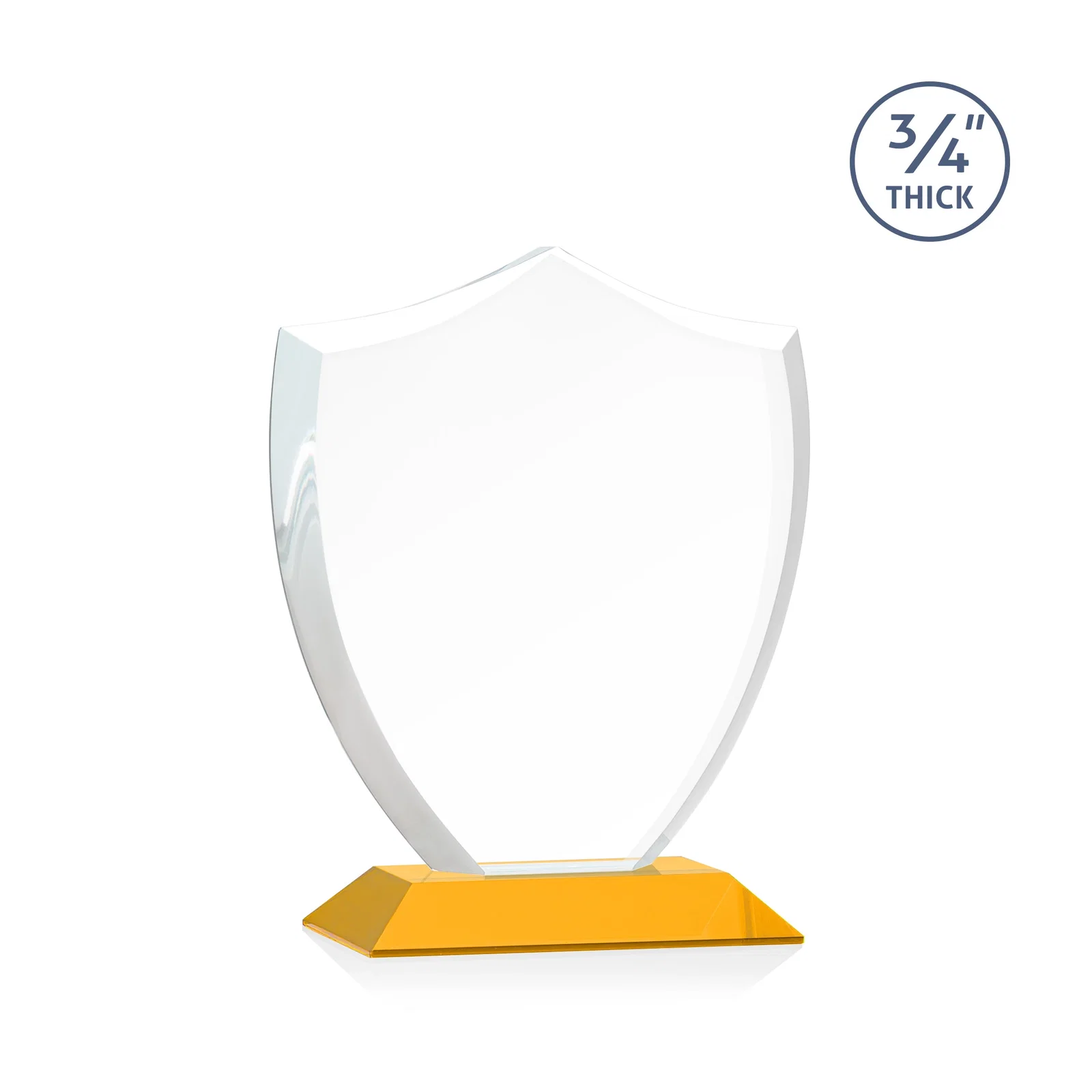 Promotional Starfire Crystal Shield Award on Mitered Base, wood awards, with your logo for company anniversary events