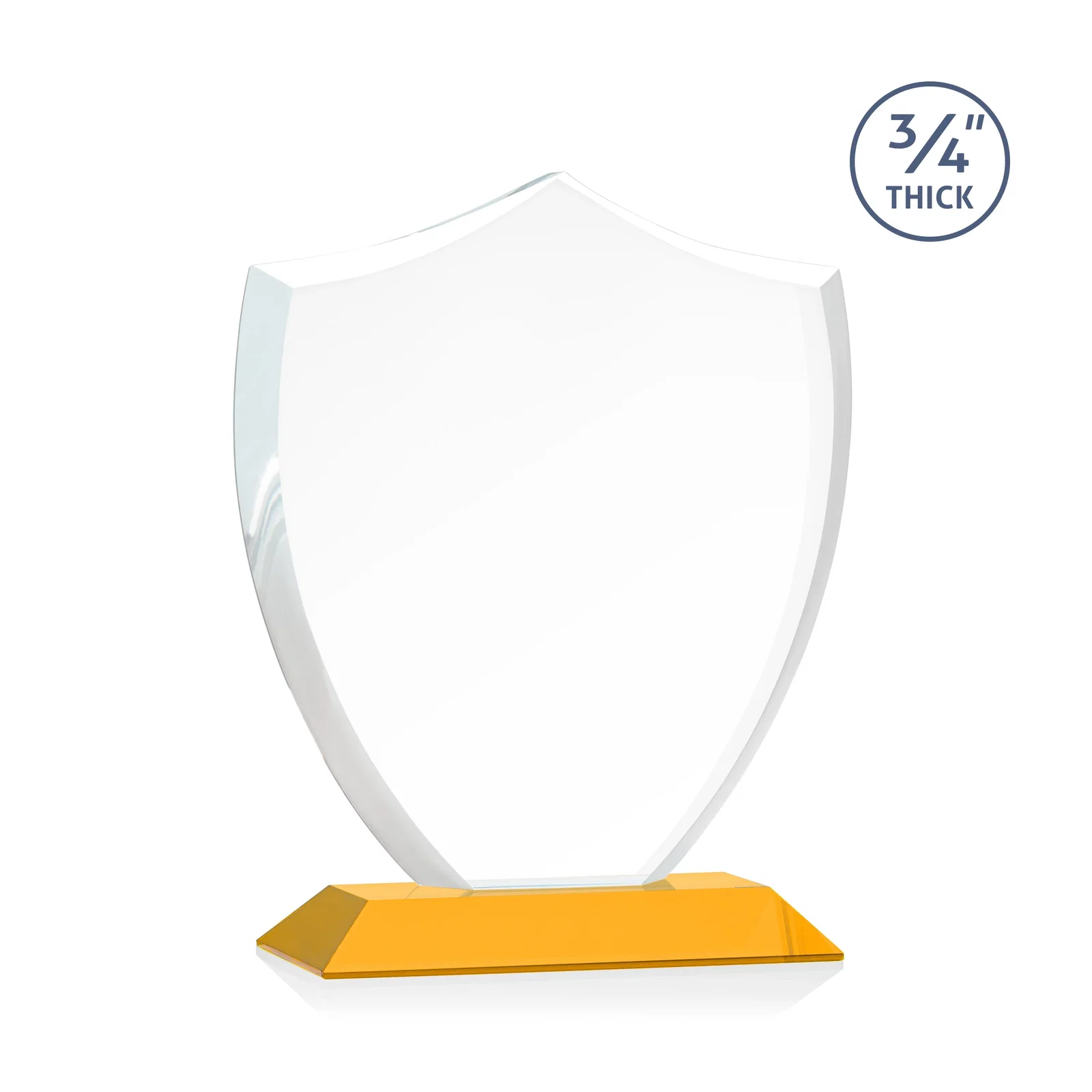 Branded Starfire Crystal Shield Award on Mitered Base, wood awards, with your logo for employee recognition