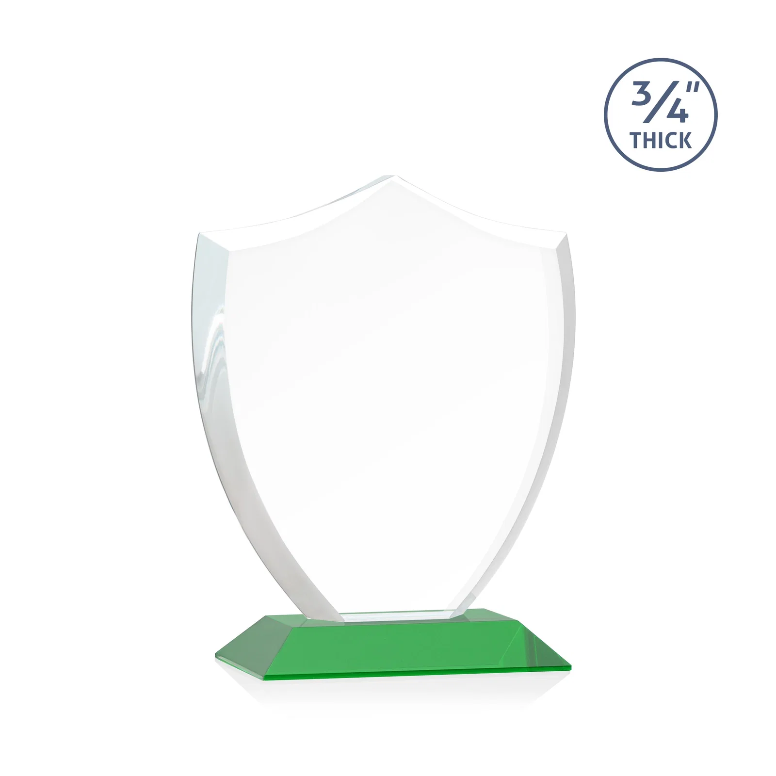 Branded Starfire Crystal Shield Award on Mitered Base, wood awards, with your logo for service anniversary gifts
