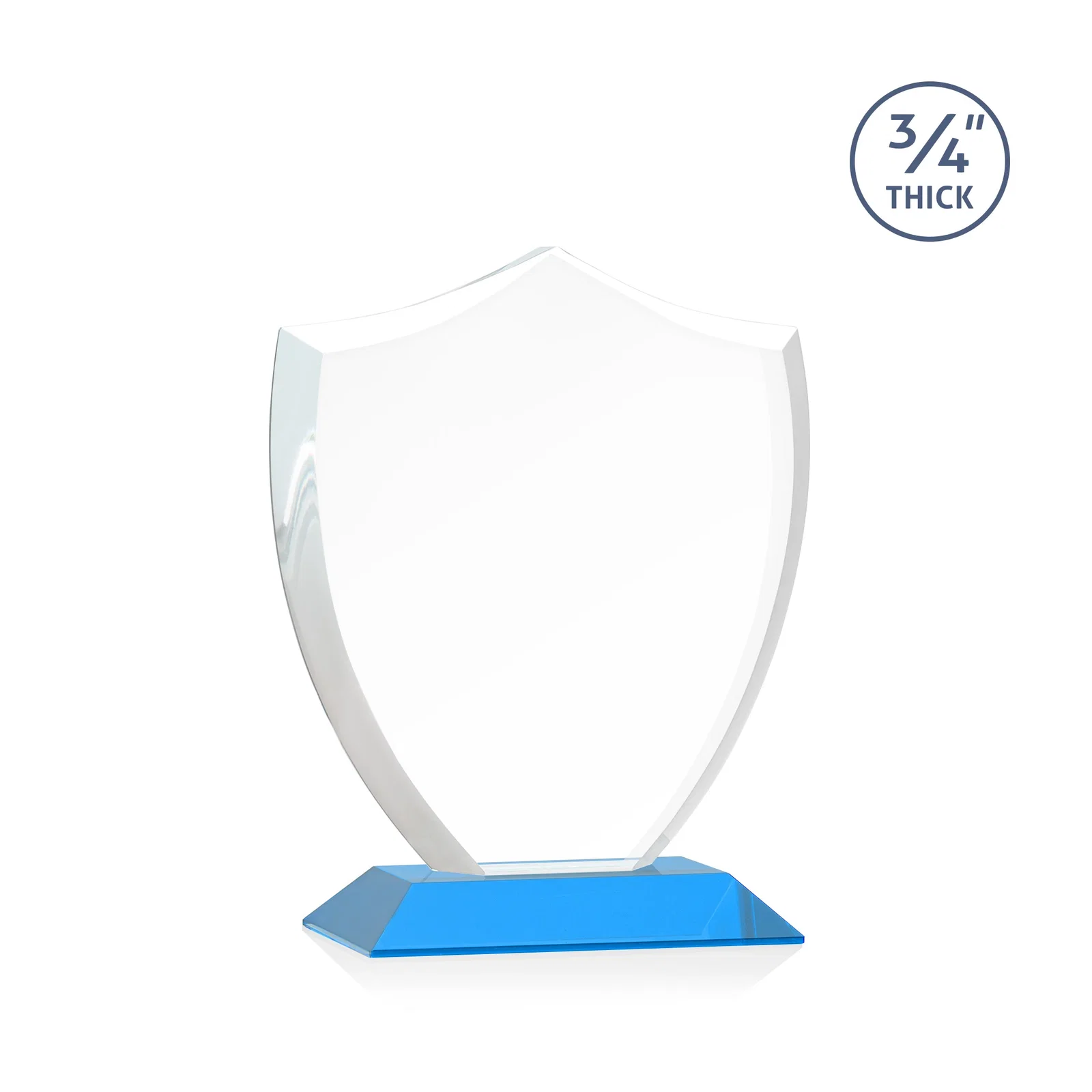 Custom printed Starfire Crystal Shield Award on Mitered Base, wood awards, with your logo for service anniversary gifts