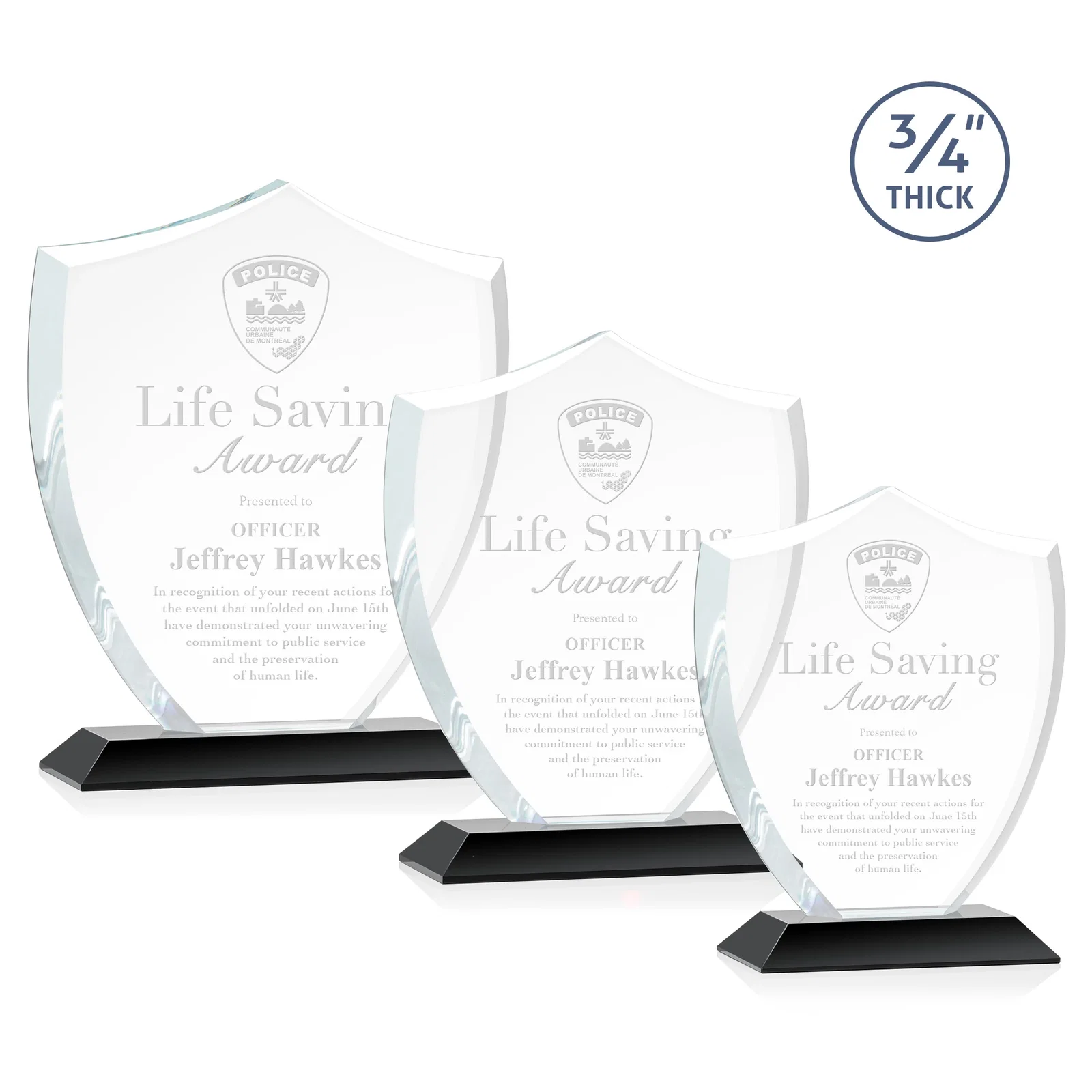 Personalized Starfire Crystal Shield Award on Mitered Base, wood awards for corporate award ceremonies