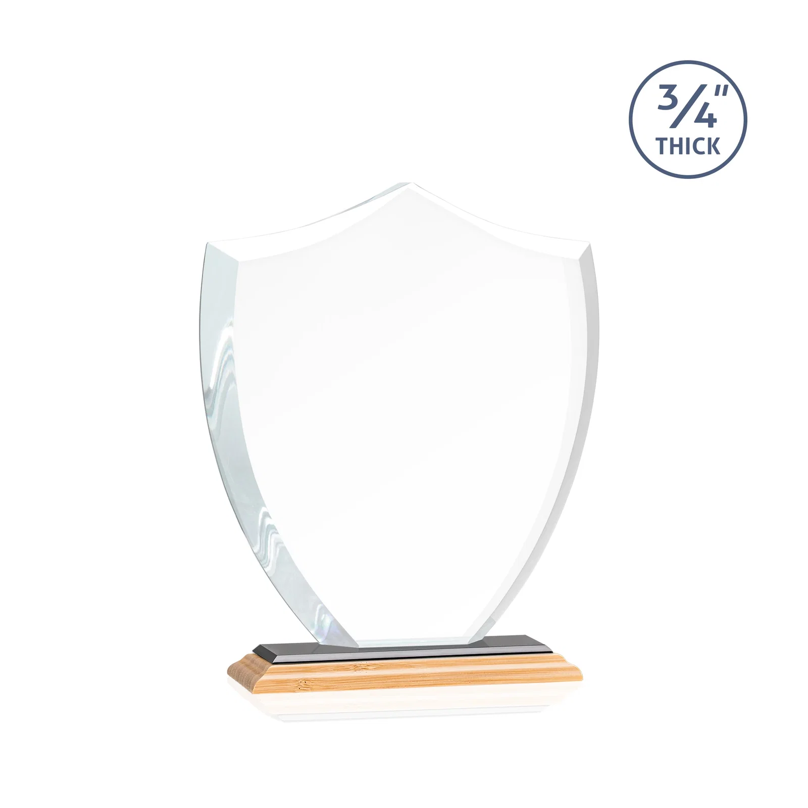 Custom printed Starfire Crystal Shield Award on Mitered Base, wood awards, with your logo for safety achievement programs