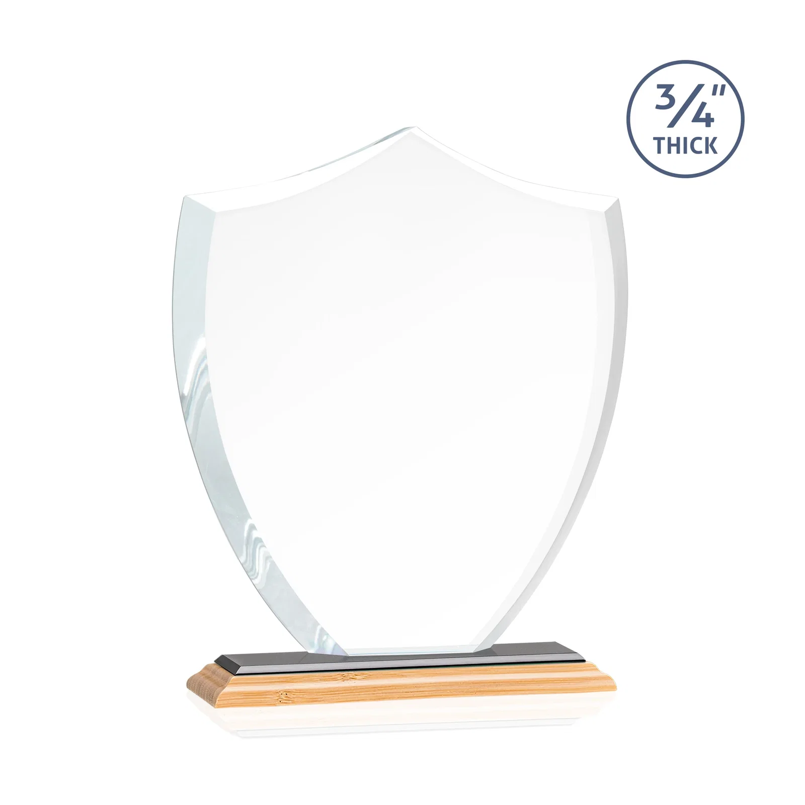 Custom printed Starfire Crystal Shield Award on Mitered Base, wood awards, with your logo for volunteer appreciation