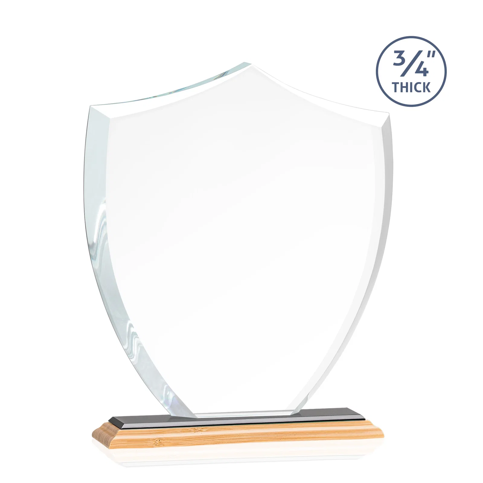 Custom printed Starfire Crystal Shield Award on Mitered Base, wood awards, with your logo for dealer and partner awards