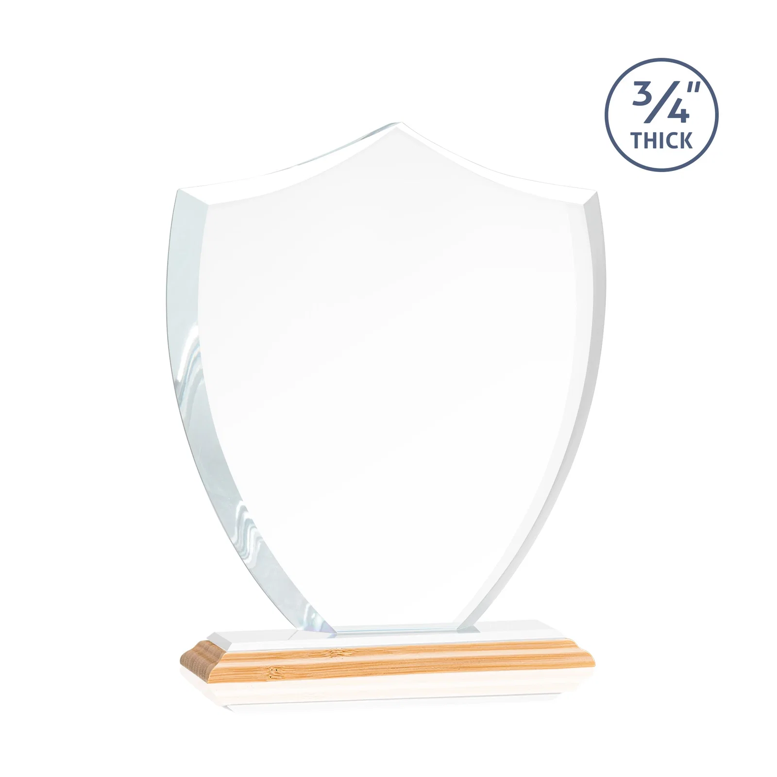 Customized Starfire Crystal Shield Award on Mitered Base, wood awards, with your logo for employee recognition