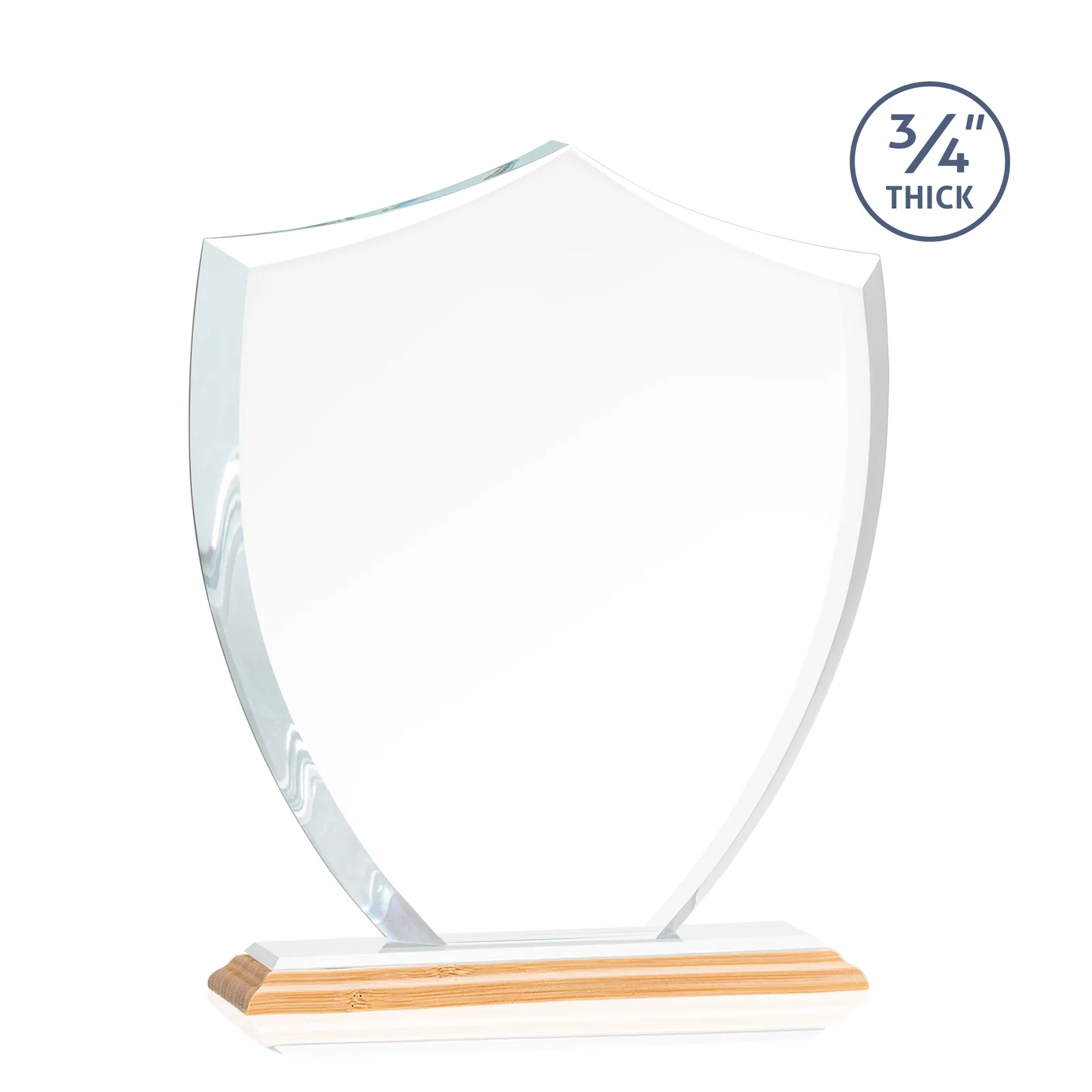 Customized Starfire Crystal Shield Award on Mitered Base, wood awards, with your logo for corporate award ceremonies